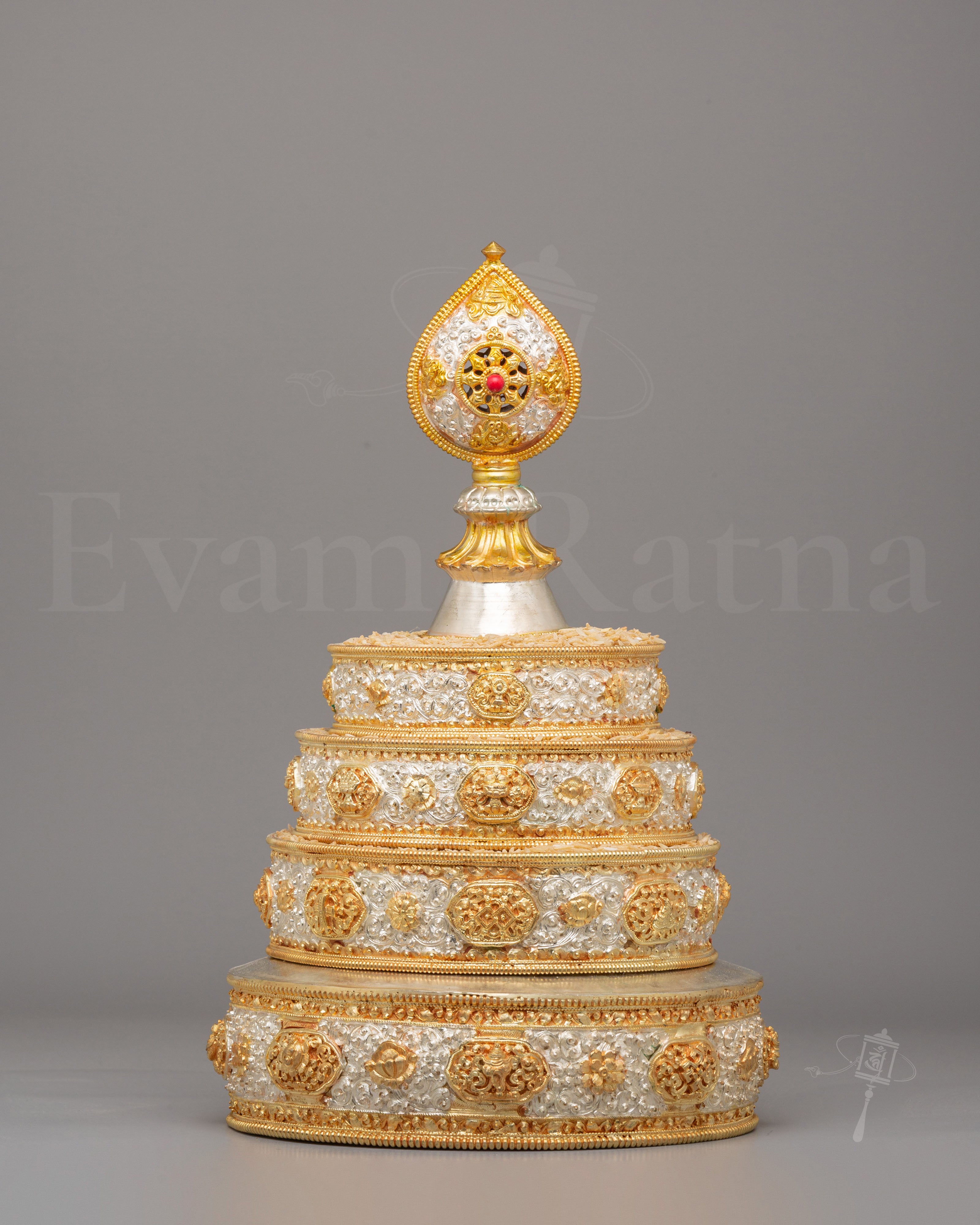 Gold-Plated Tibetan Mandala  Offering | Sacred Tibetan Buddhist Ritual Object