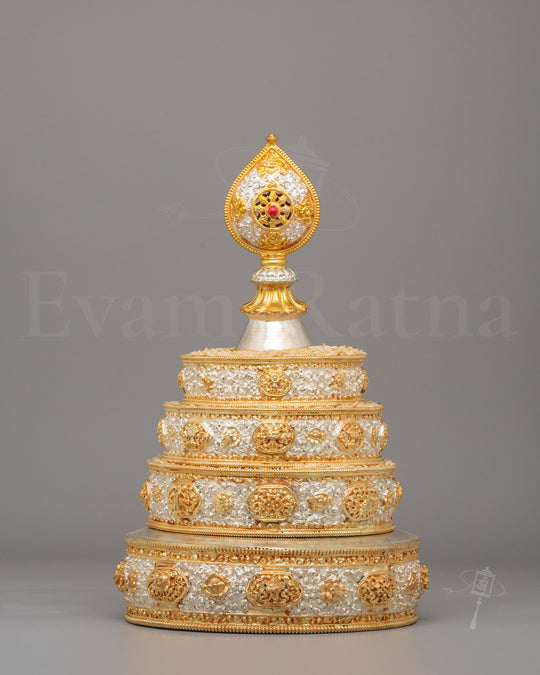 Gold-Plated Tibetan Mandala  Offering | Sacred Tibetan Buddhist Ritual Object