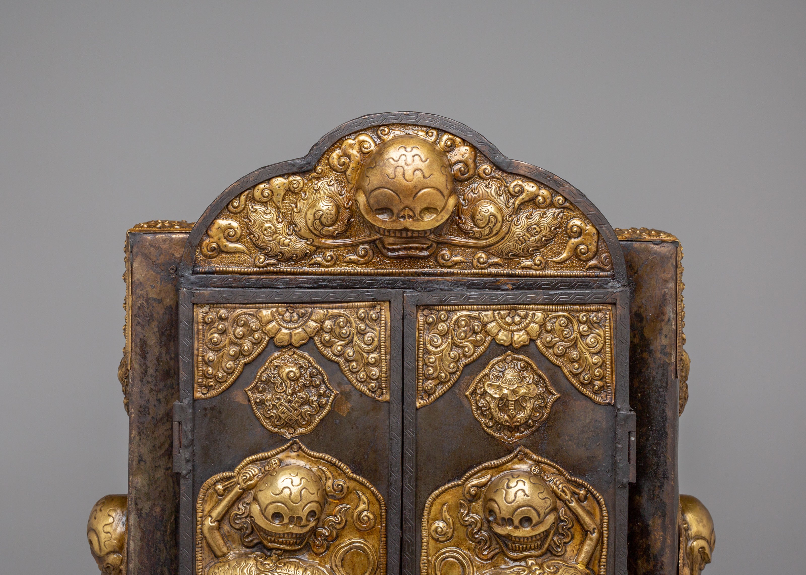 Buddhist Chitipati Altar Box | Brass and Iron Tibetan Ritual Cabinet