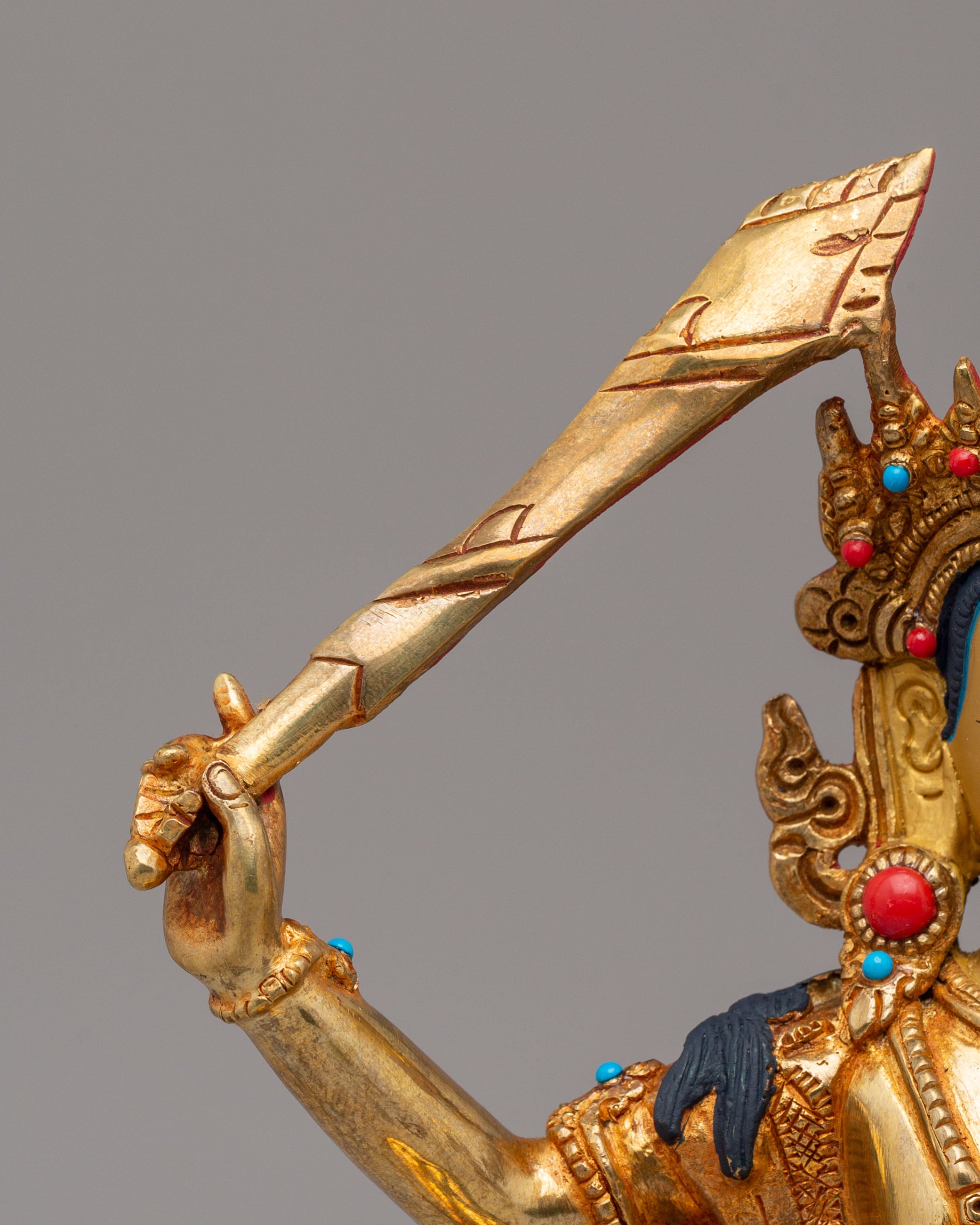 Handmade Wisdom Manjushri Statue | 24K Gold Plated Tibetan Buddhist Sculpture