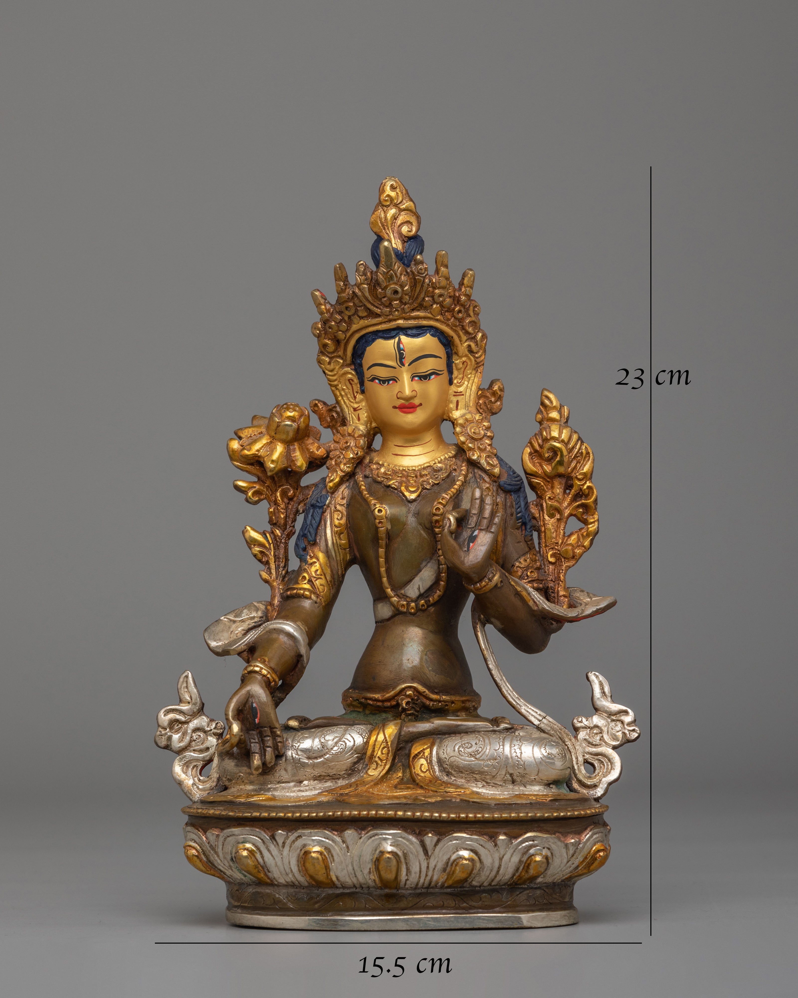 Himalayan White Tara Statue for Altar | Oxidized Copper Body