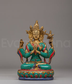 Tibetan Chenrezig Statue for Altar | Buddhist Deity Figurine