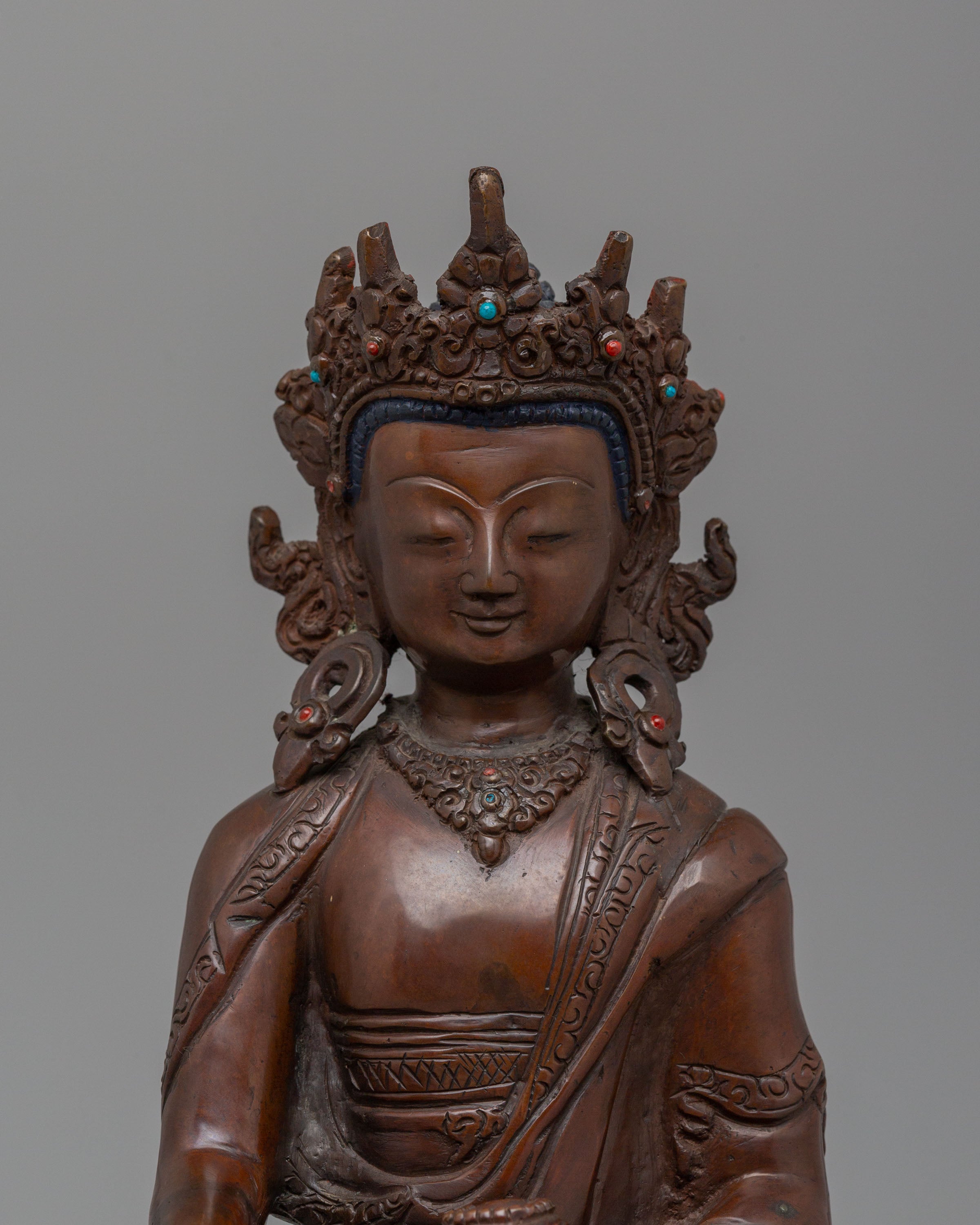 Traditional Crowned Buddha Statue | Tibetan Copper Buddha Statue