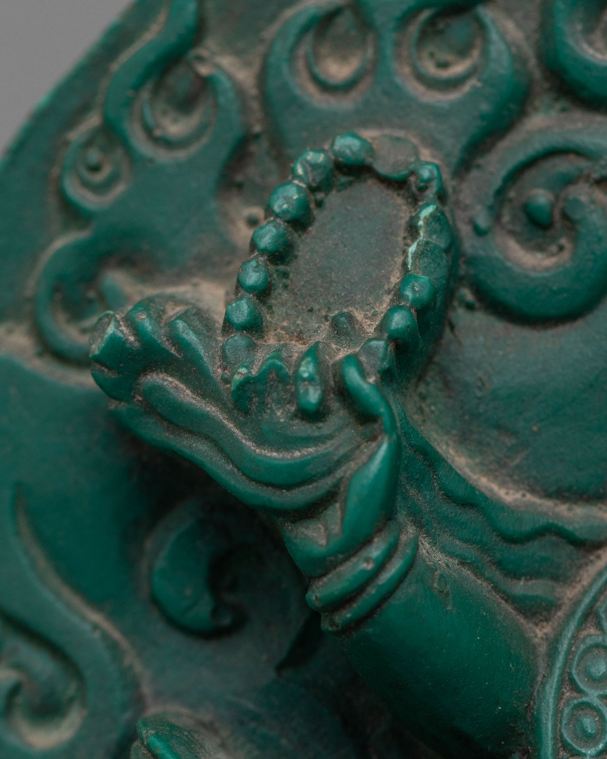 Sacred Six-Armed Mahakala Sculpture | Compressed Turquoise Buddhist Protector Statue
