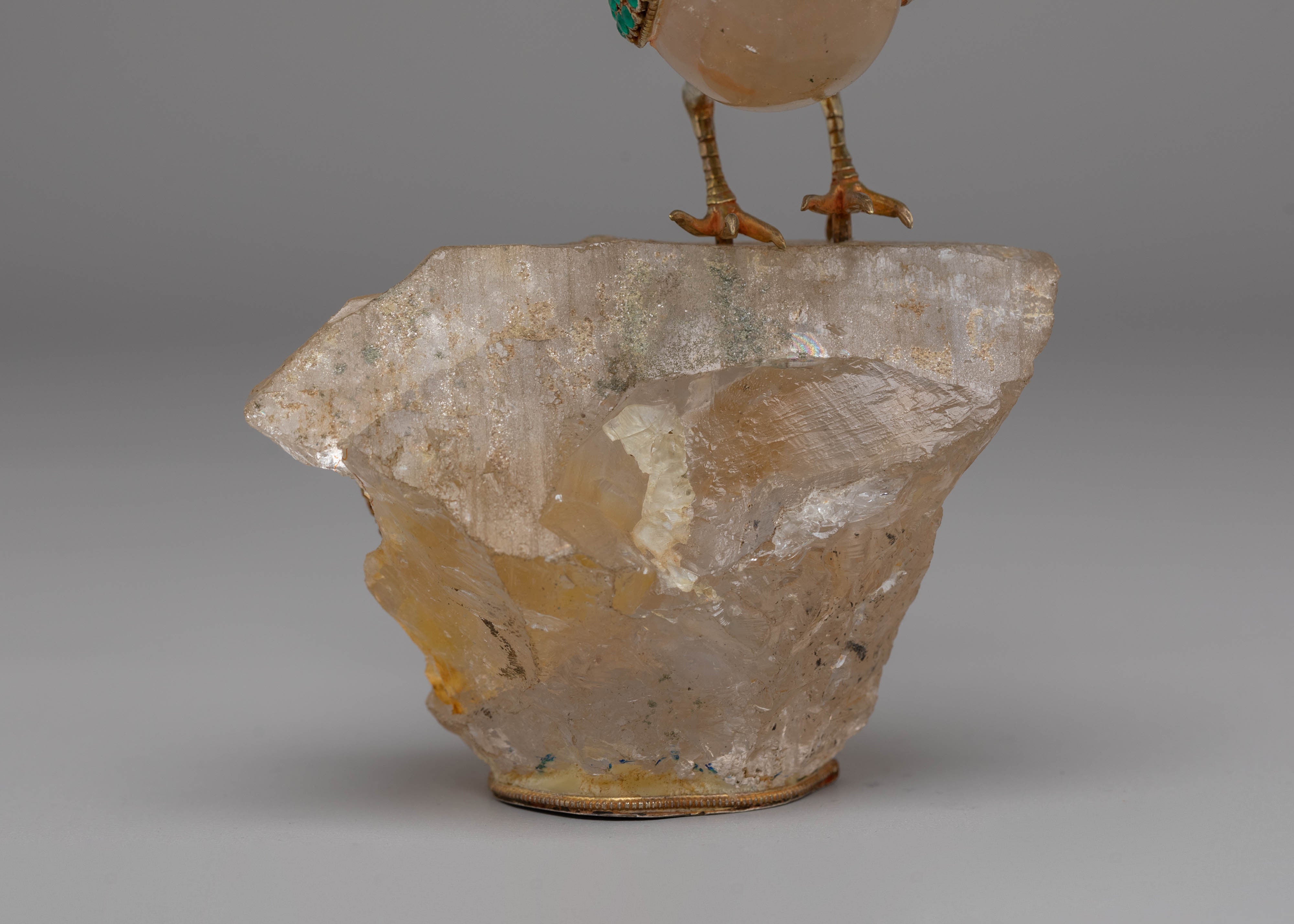 Handcrafted Bird Sculpture | Amethyst Crystal & Gold Plated Copper Decor