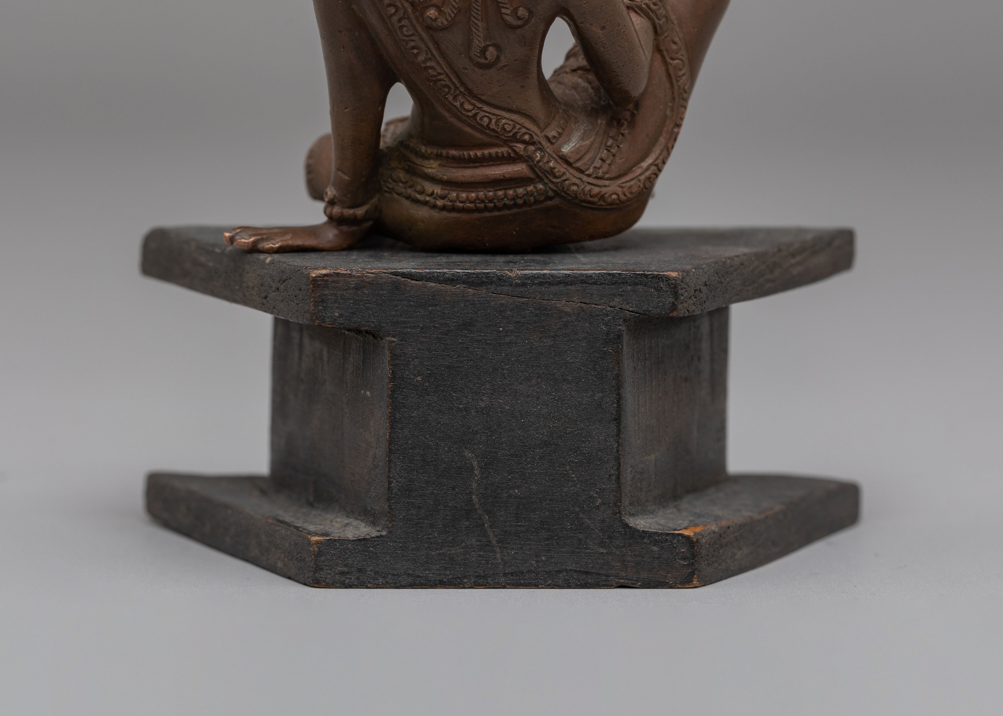 Handmade Indra Statue | Copper Lord Indra Figure with Wooden Base