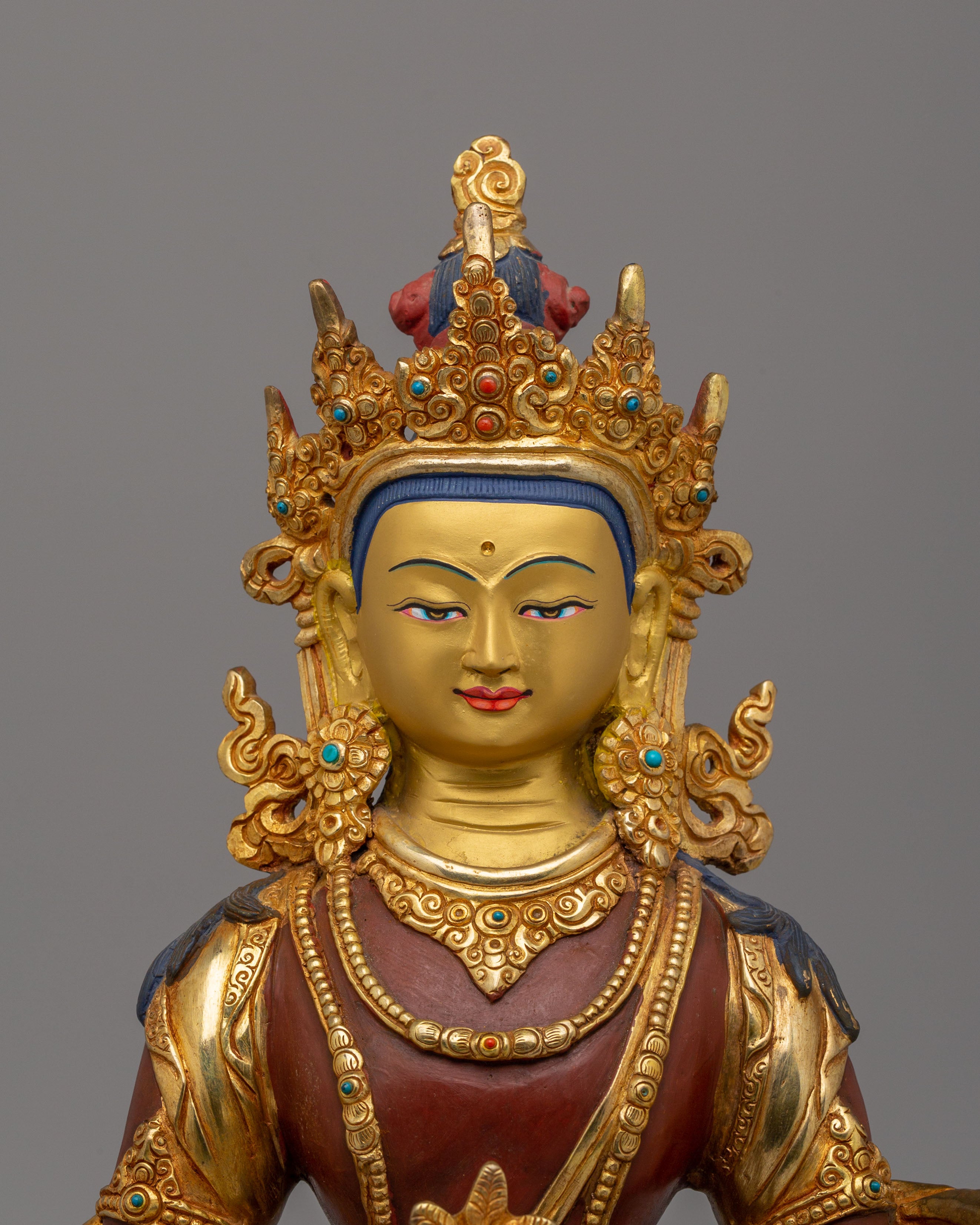 Spiritual Amitayus Buddha Statue | 24K Gold Plated Copper Longevity Sculpture