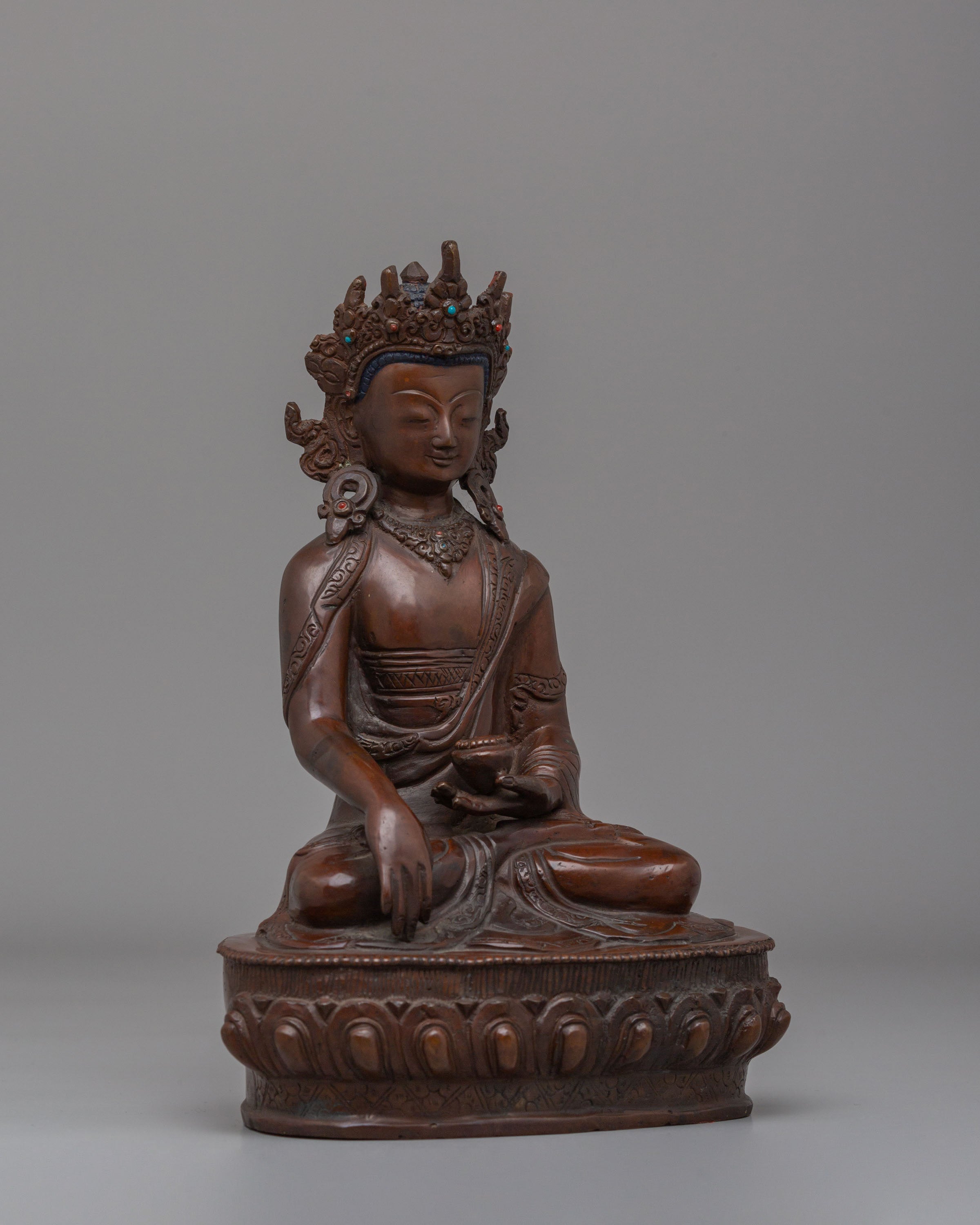 Traditional Crowned Buddha Statue | Tibetan Copper Buddha Statue