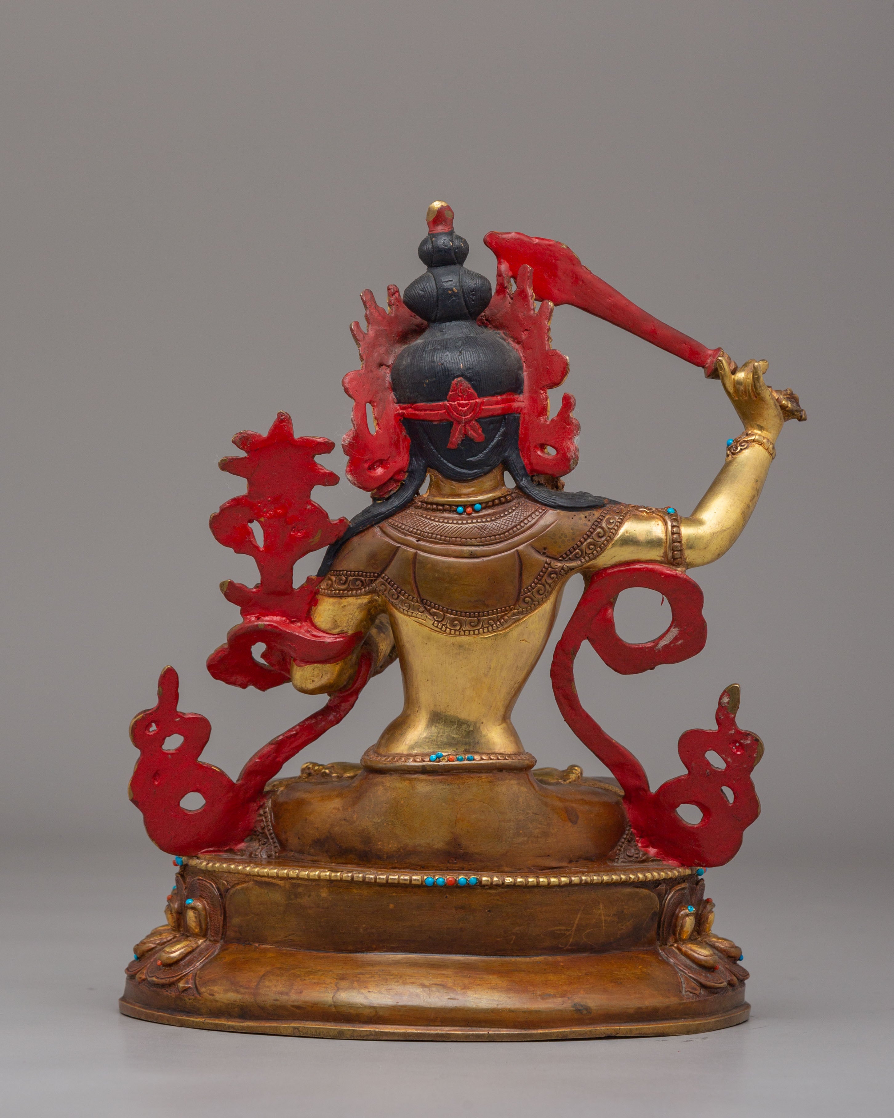 Manjushri Sacred Wisdom Deity Statue | Gold Plated Copper Figurine