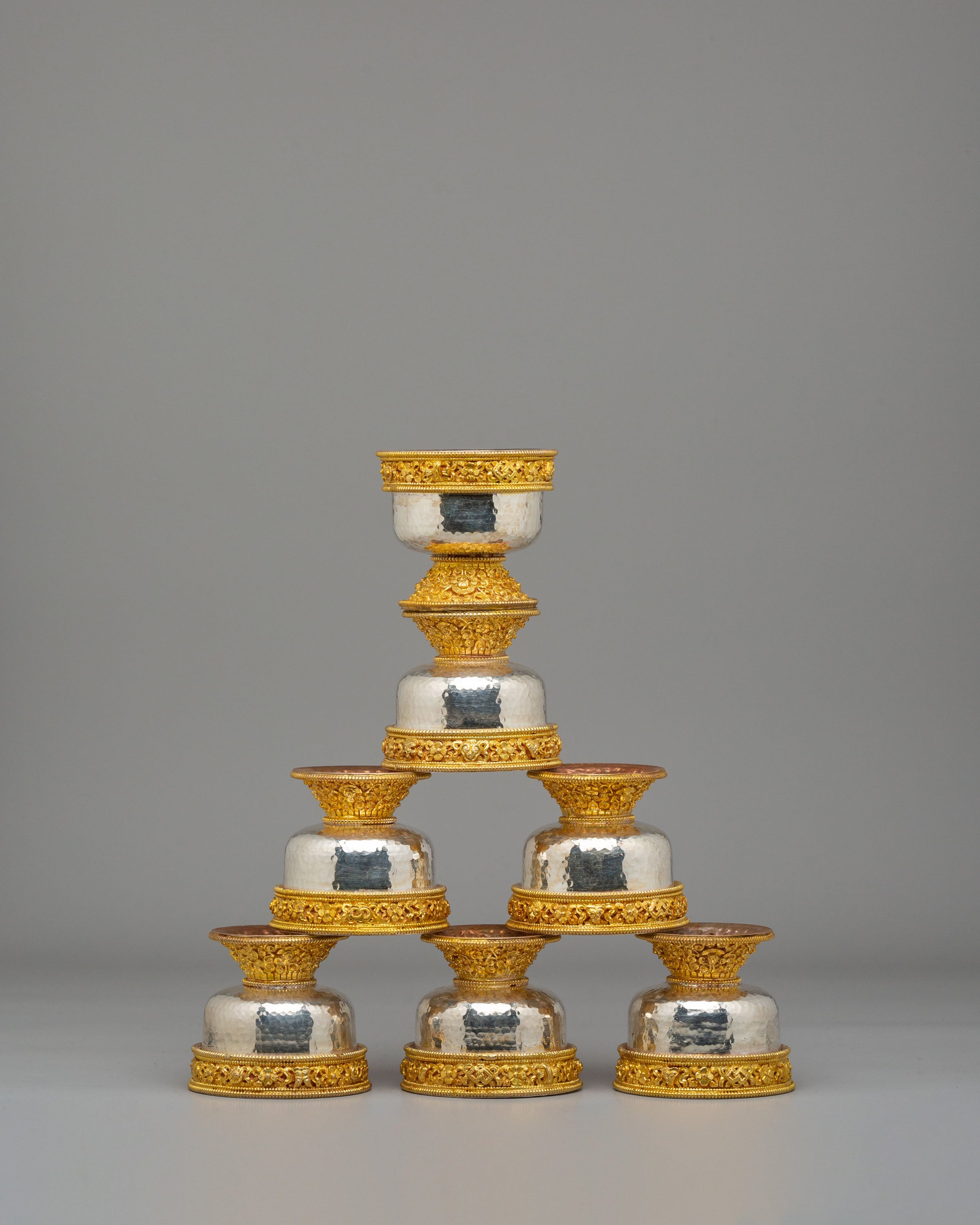Sacred Himalayan Altar Offering Bowls | Gold Silver Plated Ritual Bowls