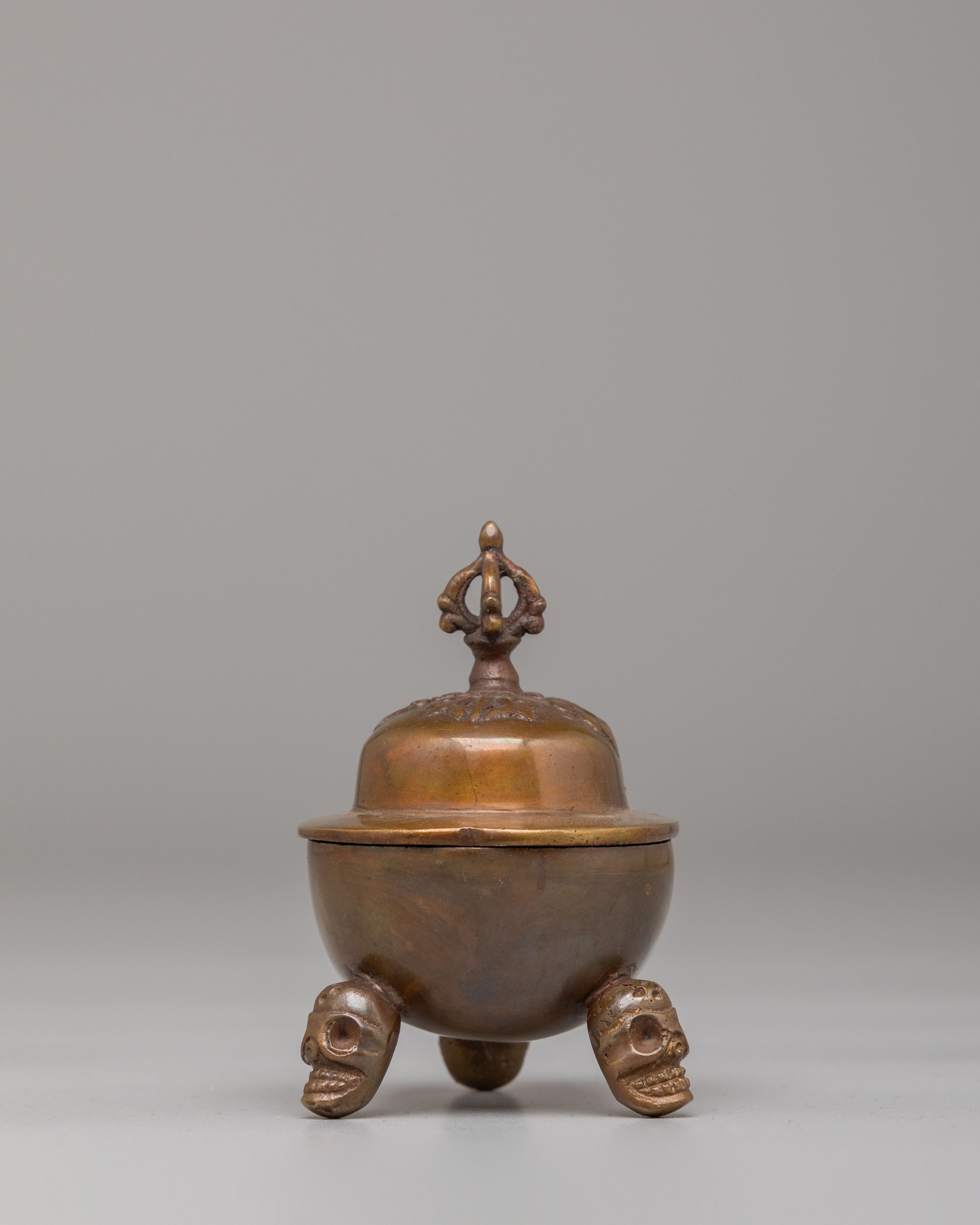Sacred Tibetan Ritual Kapala | Oxidized Brass Offering Vessel