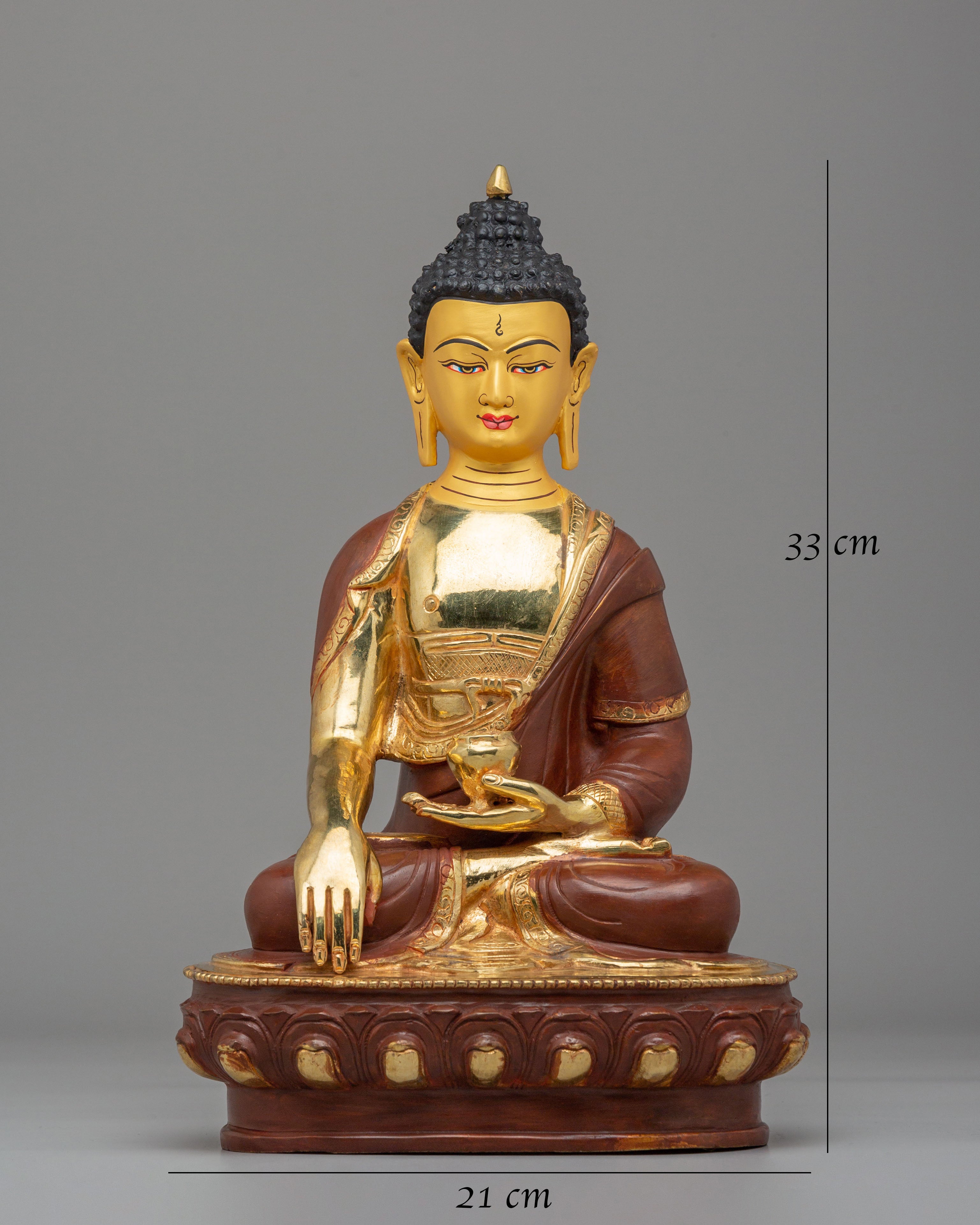Sacred Tibetan Shakyamuni Buddha Sculpture | Gold Plated Meditation Altar Decor