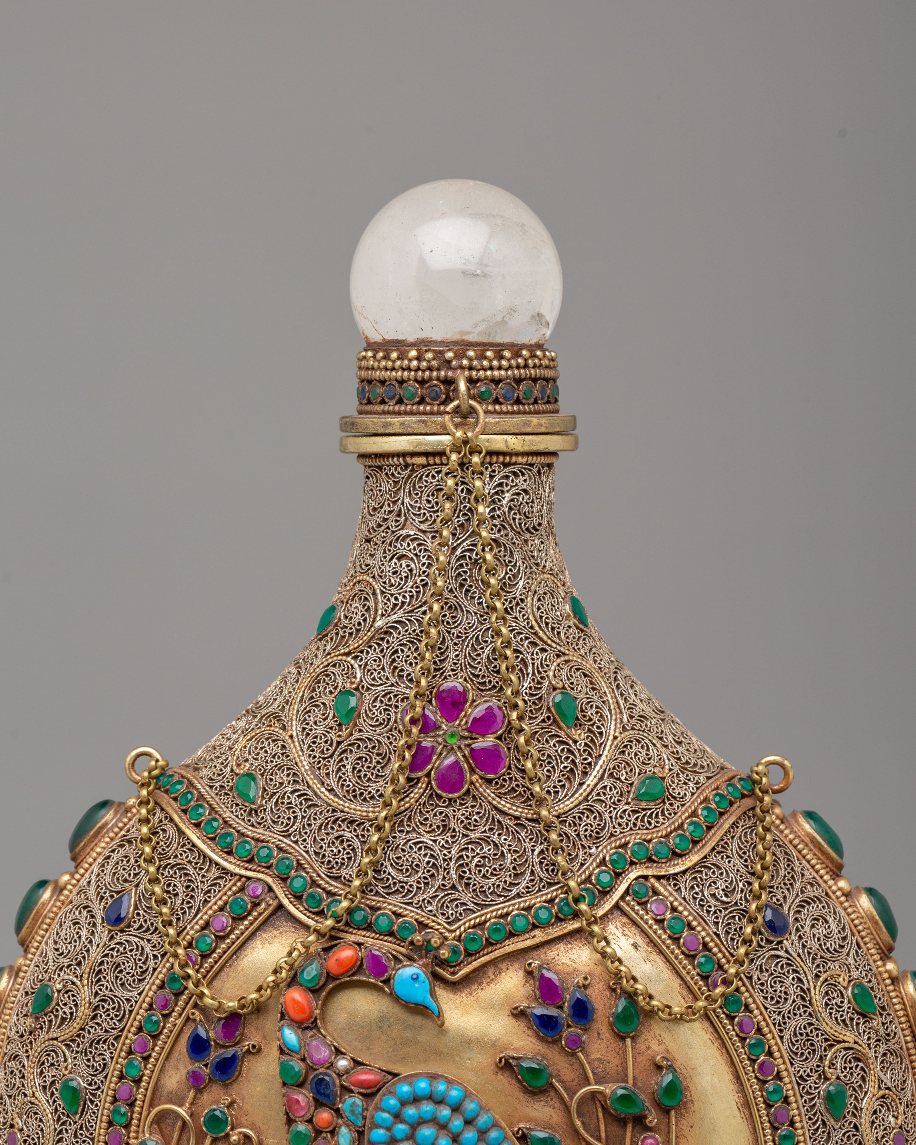 Ornate Snuffpot with Peacock and Floral Motif | Spiritual Home Decor