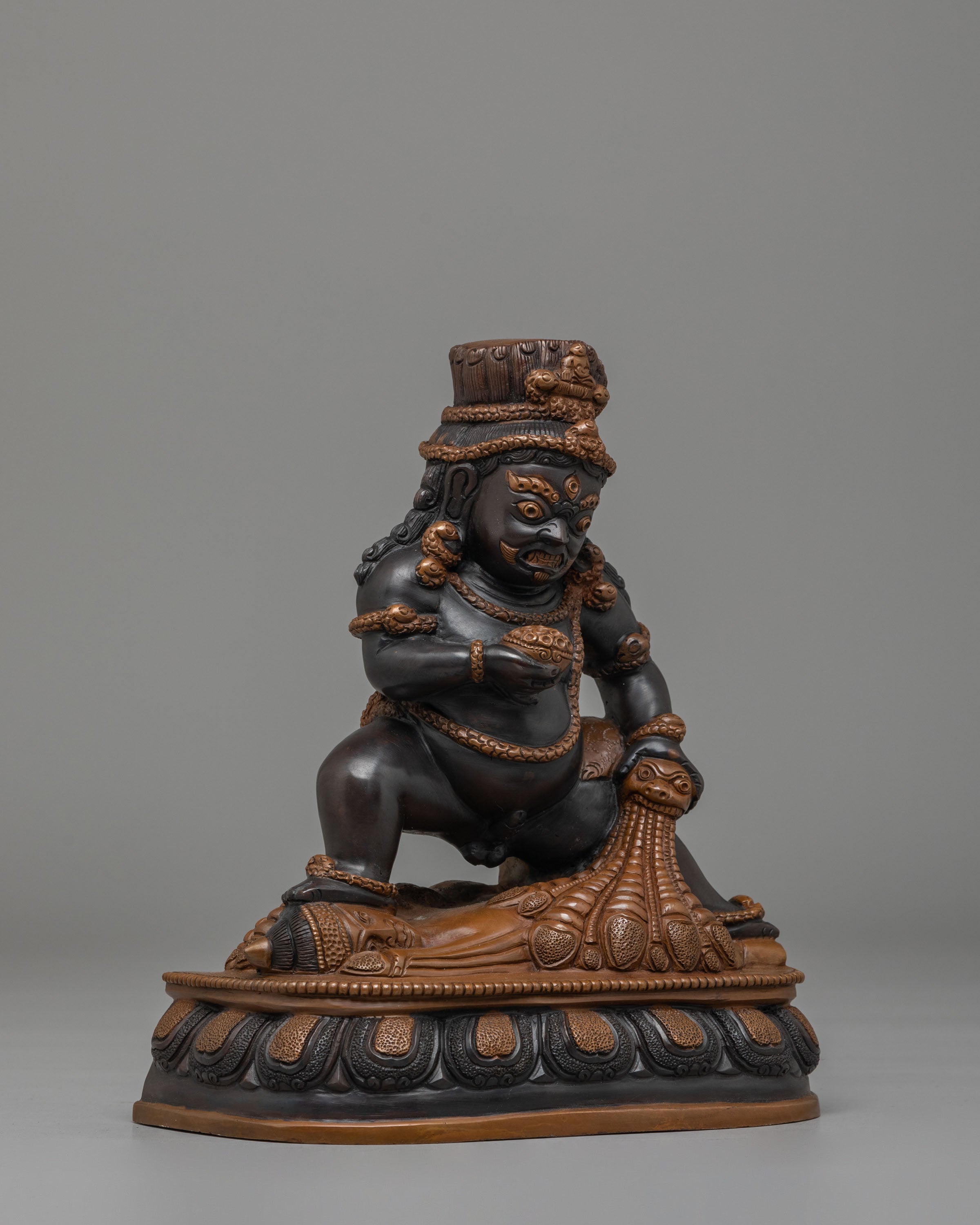 Wealth Guardian Black Dzambhala Sculpture | Handcrafted Oxidized Copper Statue