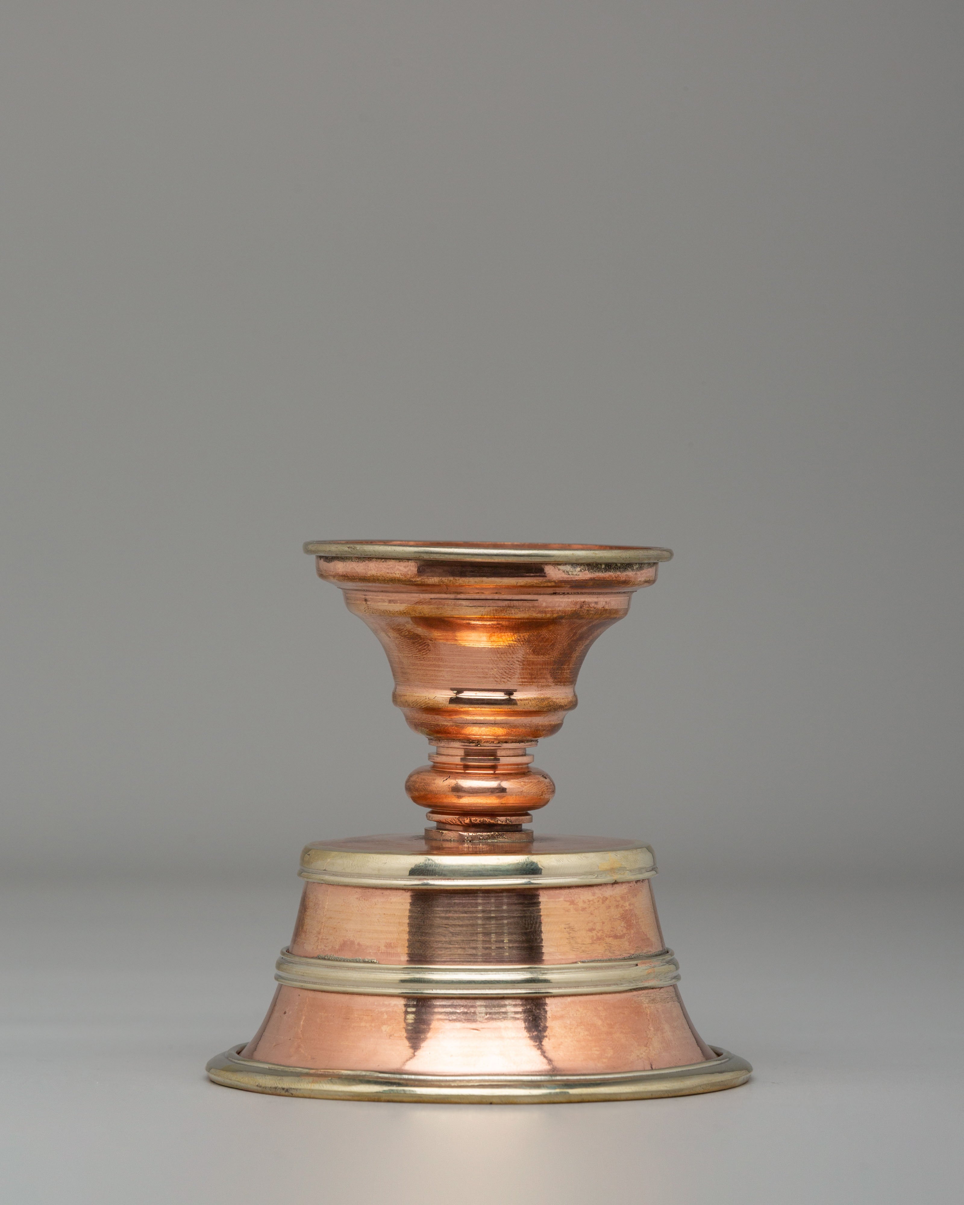 Tibetan Butter Lamp for Altar | Copper and White Metal Altar Offering Lamp