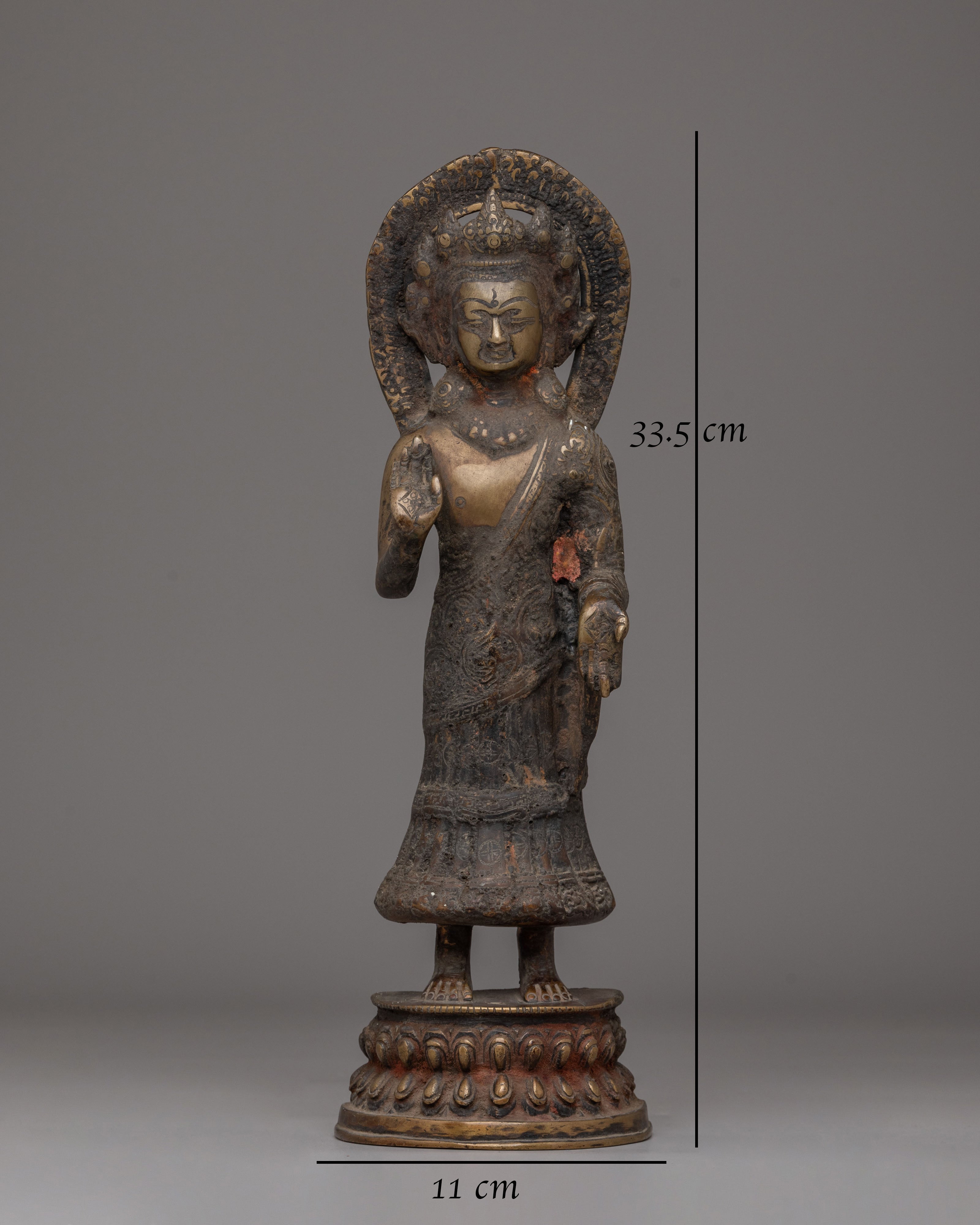 Handmade Buddhist Dipankara Buddha Statue | Antique Brass Buddha Sculpture