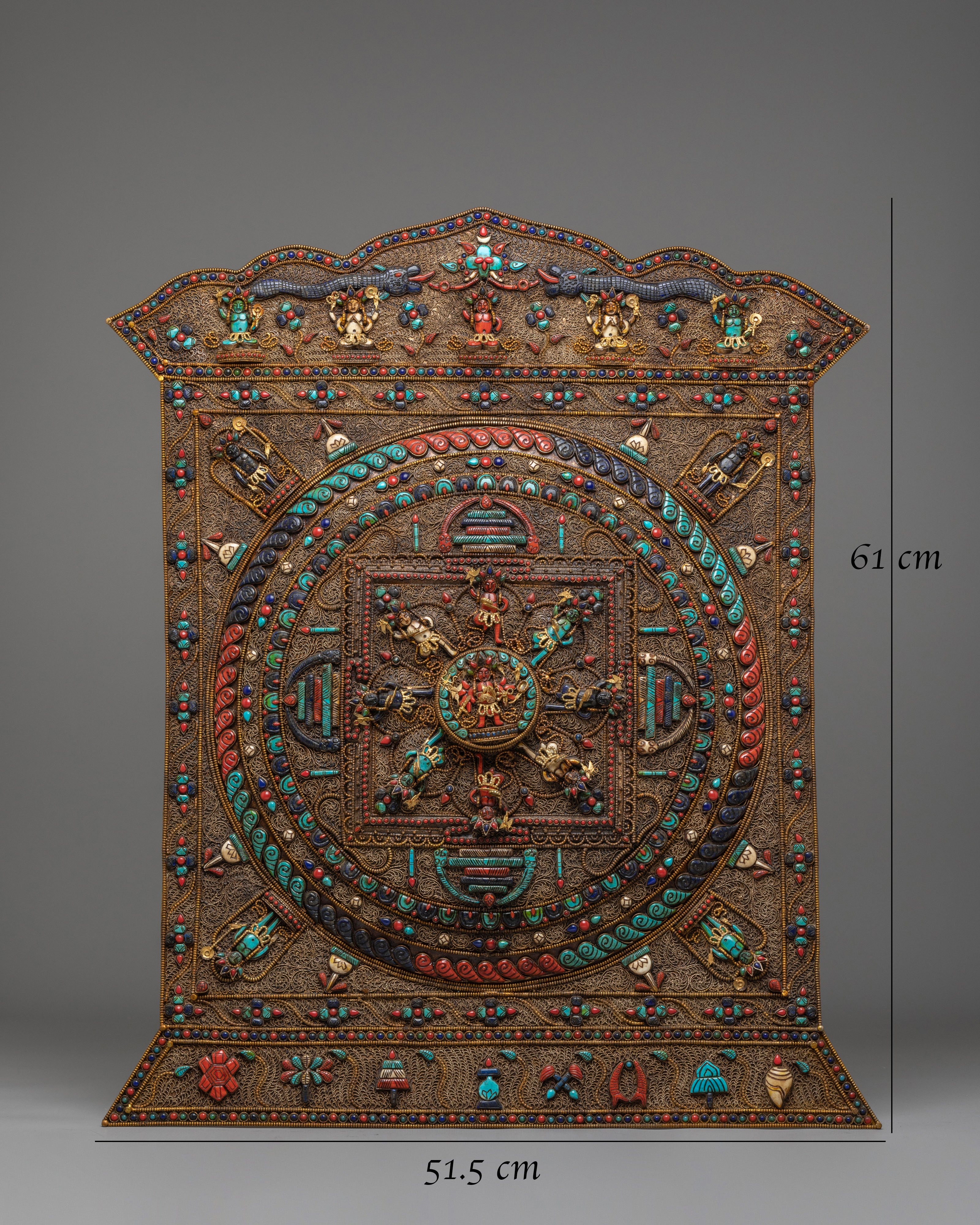 Tibetan Mandala Metal Thangka | Silver Filigree Buddhist Wall Art