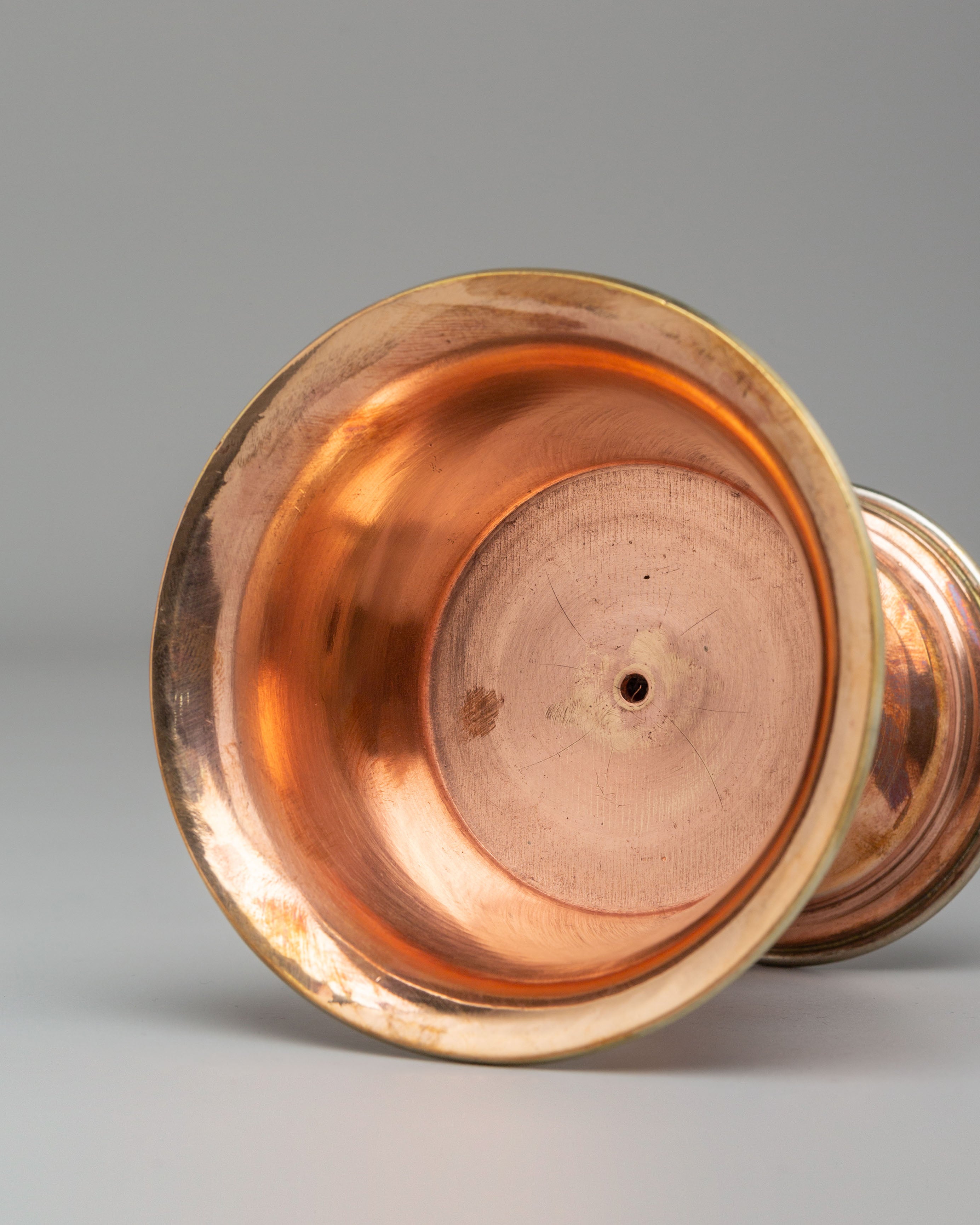 Tibetan Butter Lamp for Altar | Copper and White Metal Altar Offering Lamp