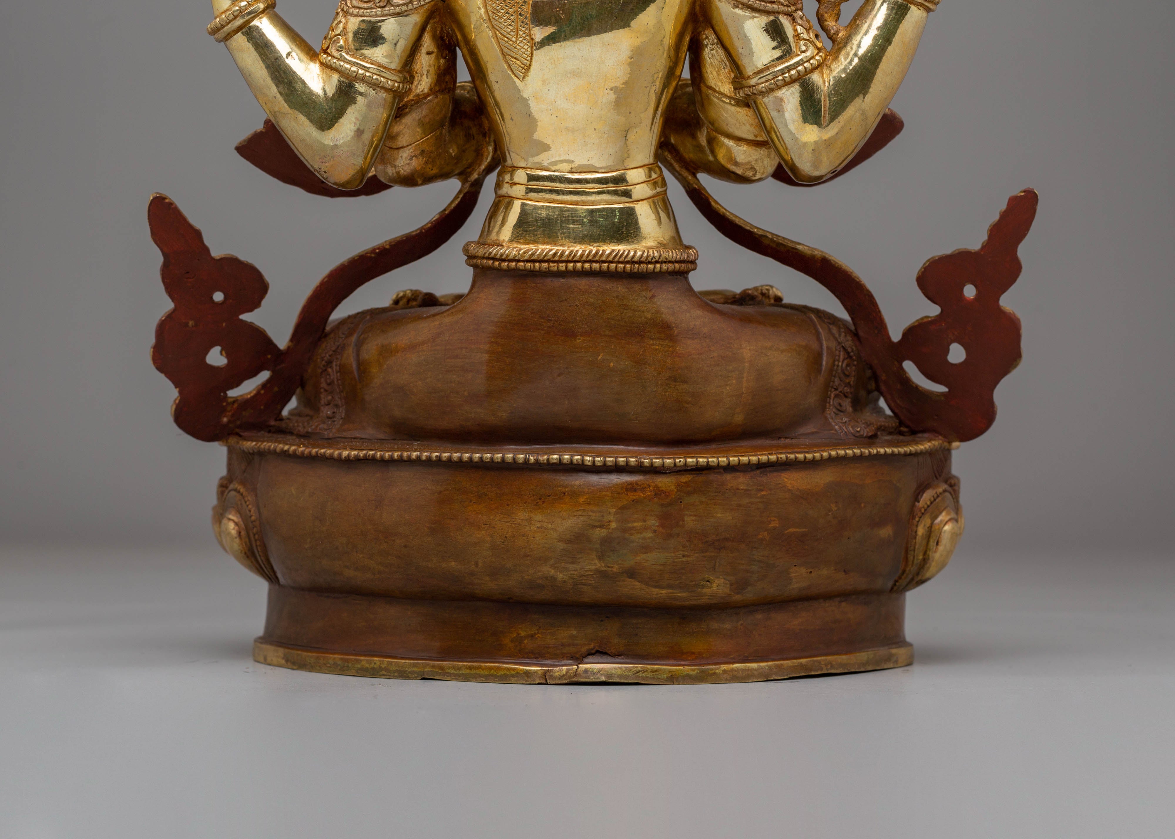 Handmade Golden Statue of Chenrezig | Tibetan Artwork