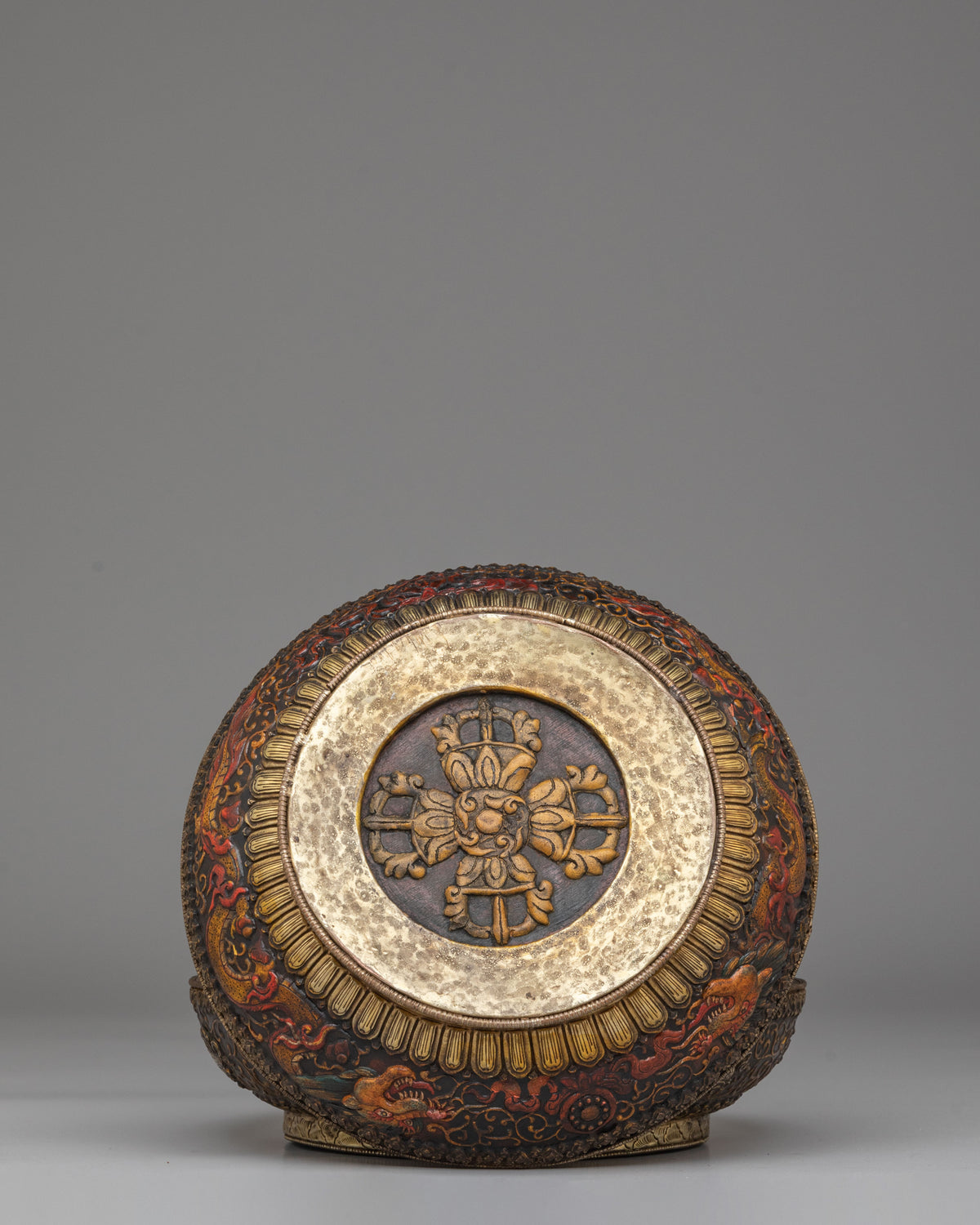 Handcrafted Tibetan Decorative Pot | Dragon and Double Dorje Artwork