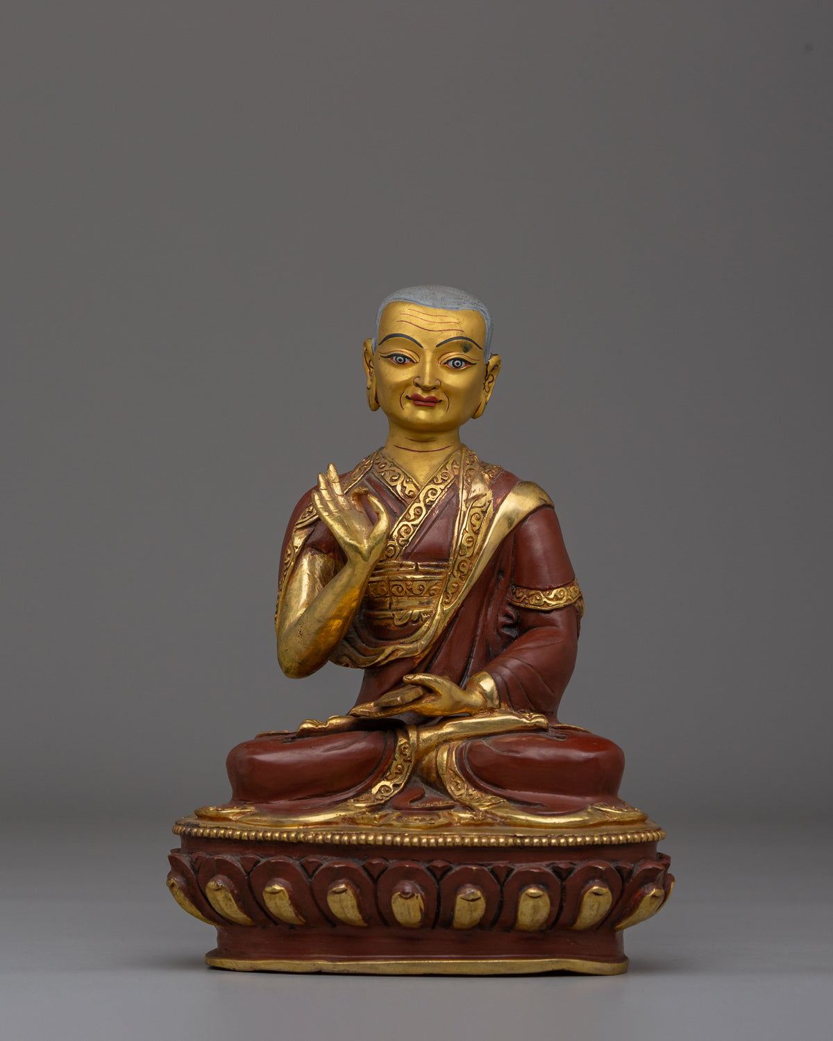 Handcrafted Sacred Tsongkhapa Set Statue | Tibetan Spiritual Artwork