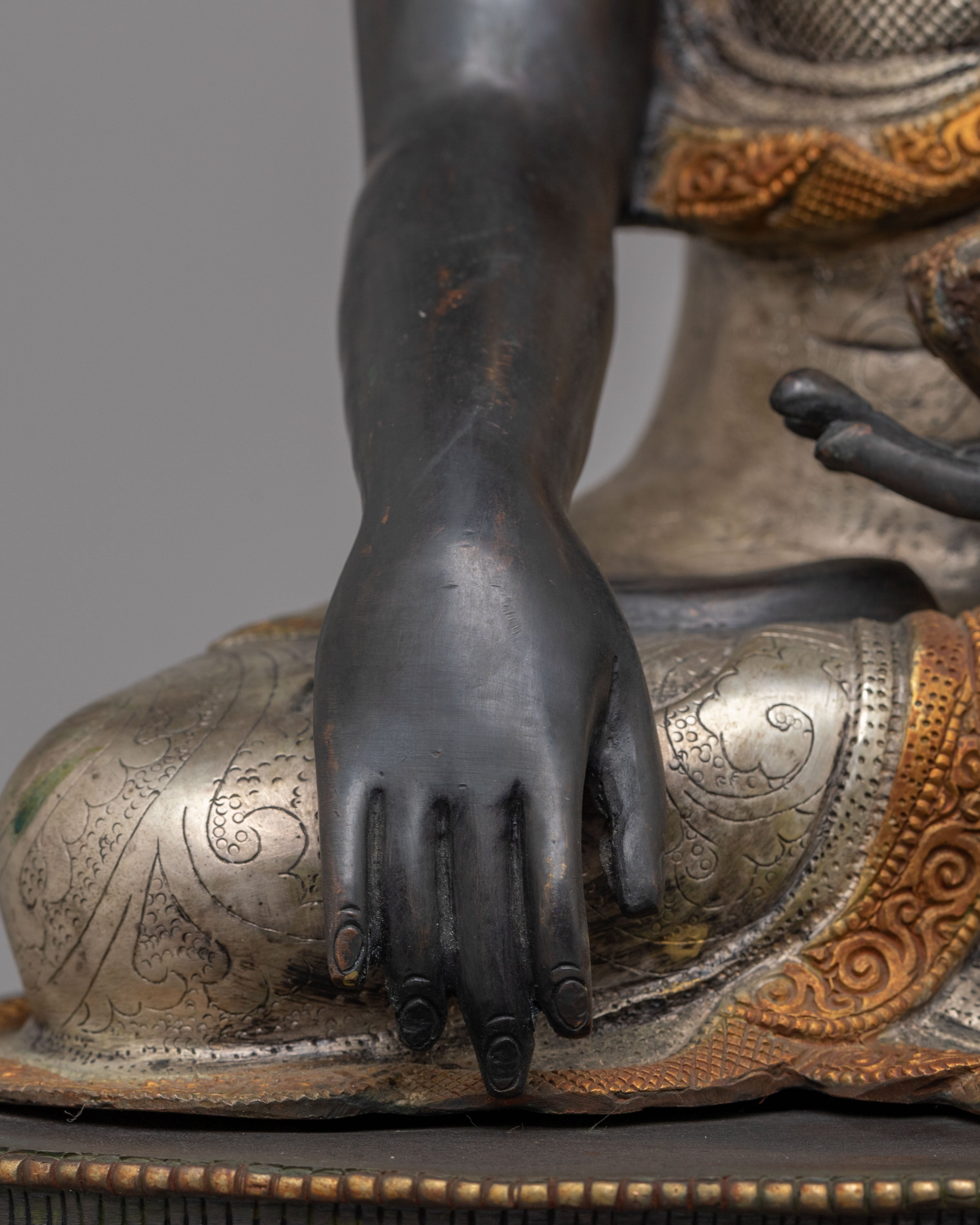 Ceremonial Shakyamuni Buddha Deity Statue | 24K Gold Plated with Silver and Acrylic