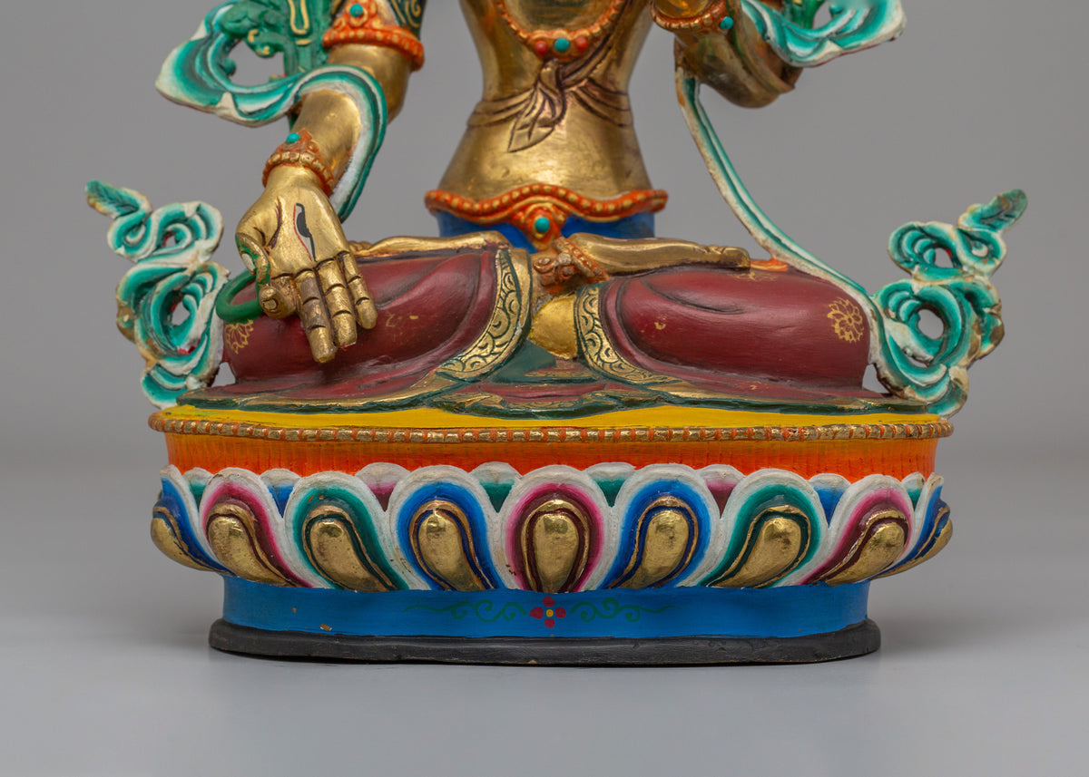 Handmade White Tara Statue for Healing | 24K Gold Plated Copper Tara