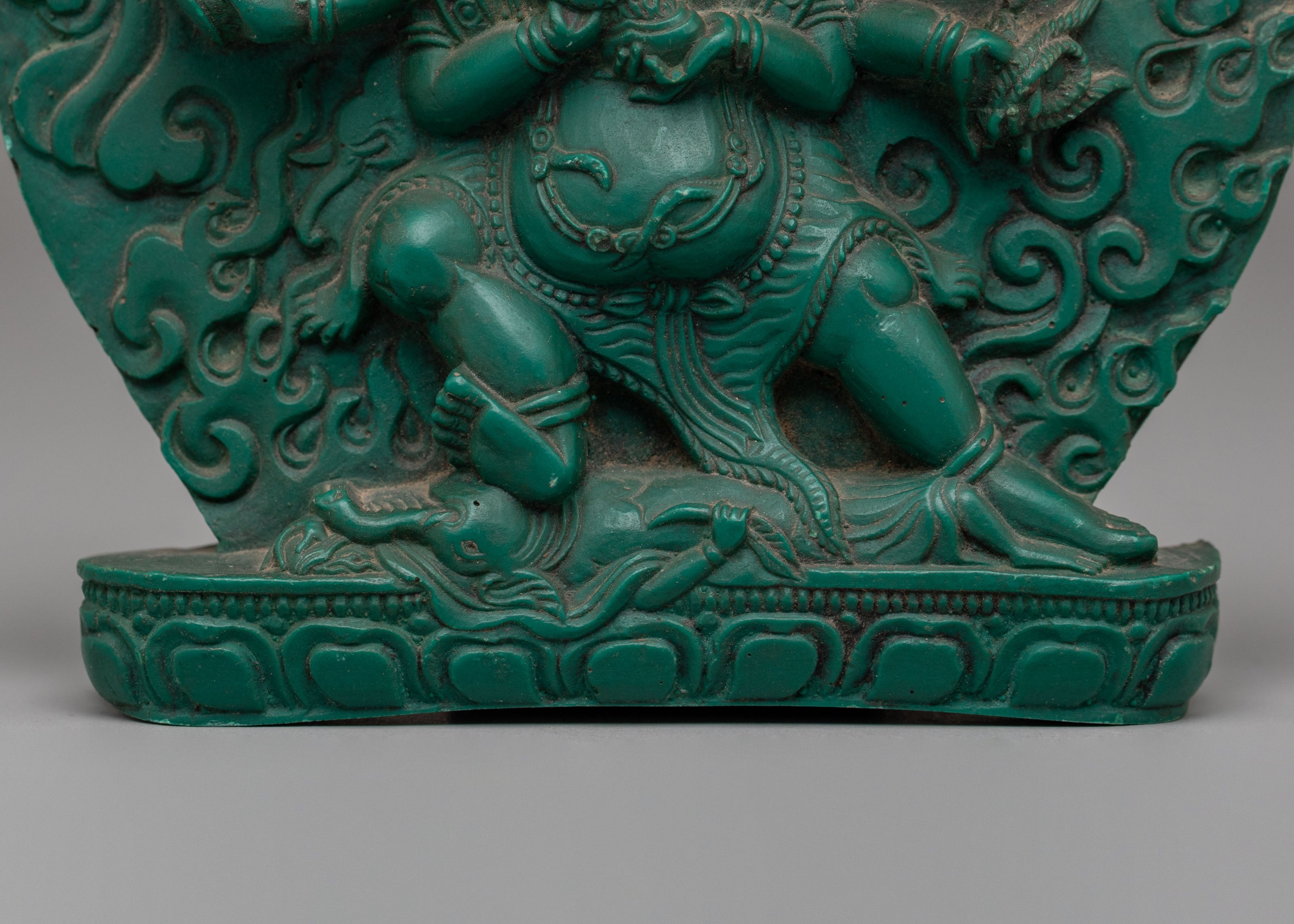 Sacred Six-Armed Mahakala Sculpture | Compressed Turquoise Buddhist Protector Statue