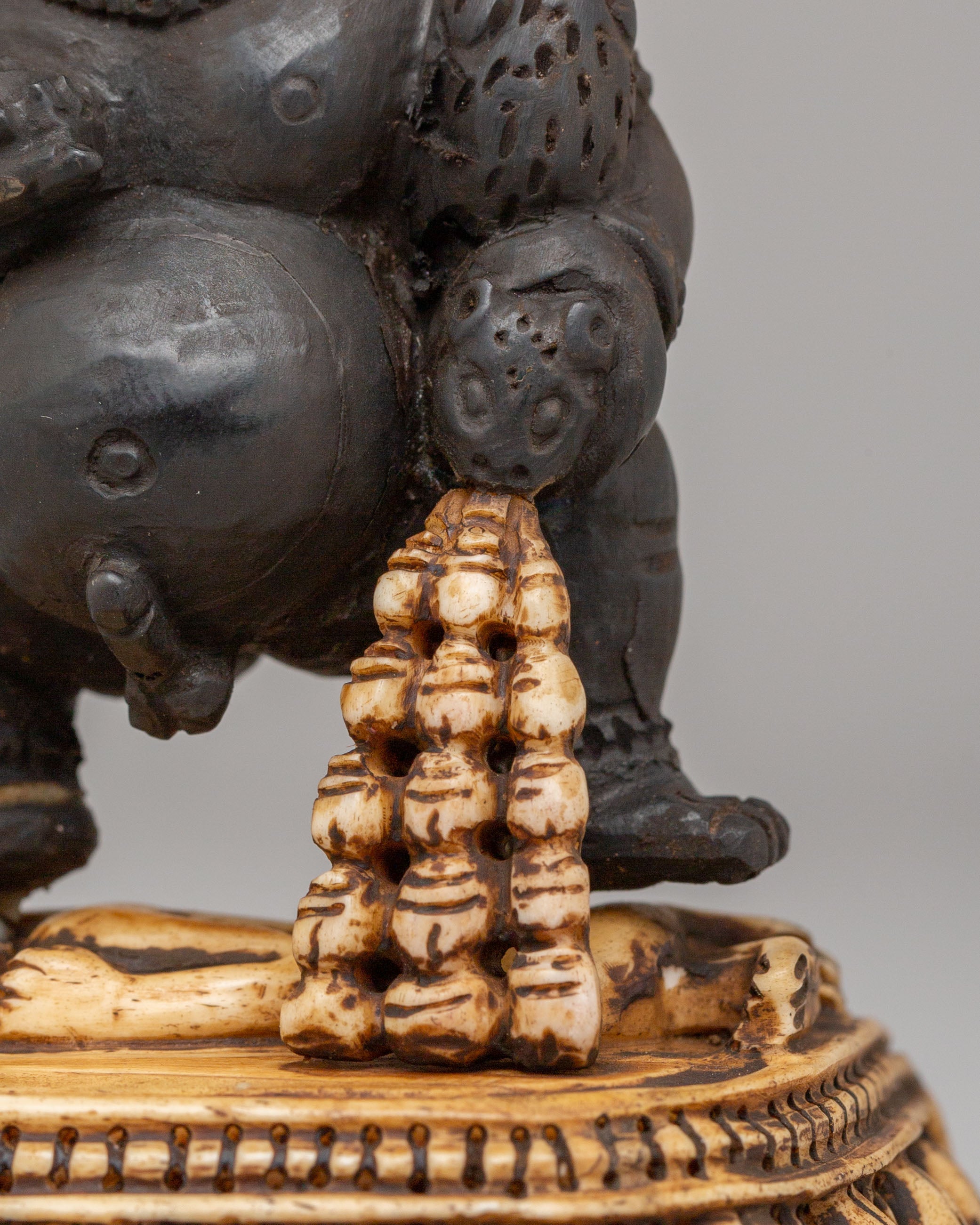 Black Dzambhala Wealth Deity Statue | Buffalo Bone Buddhist Deity Sculpture