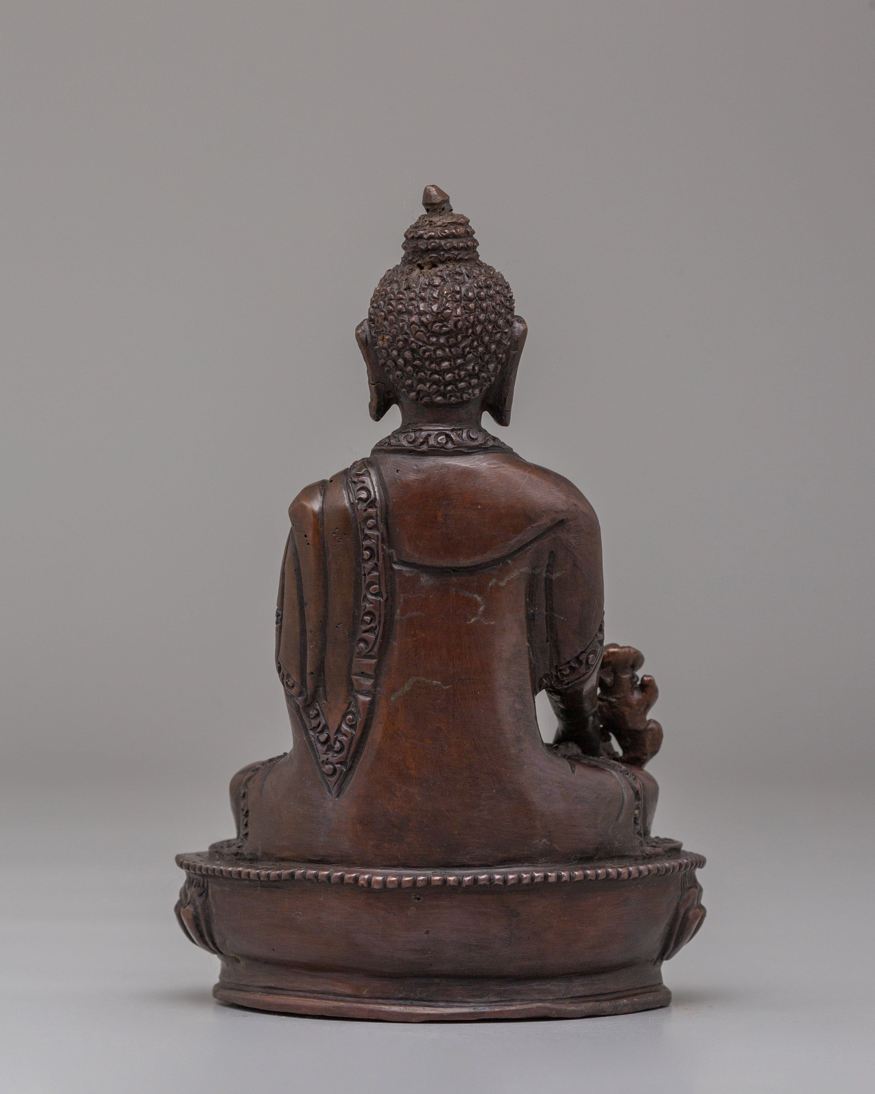 Buddha of Healing Altar Statue | Oxidized Copper Medicine Buddha Sculpture
