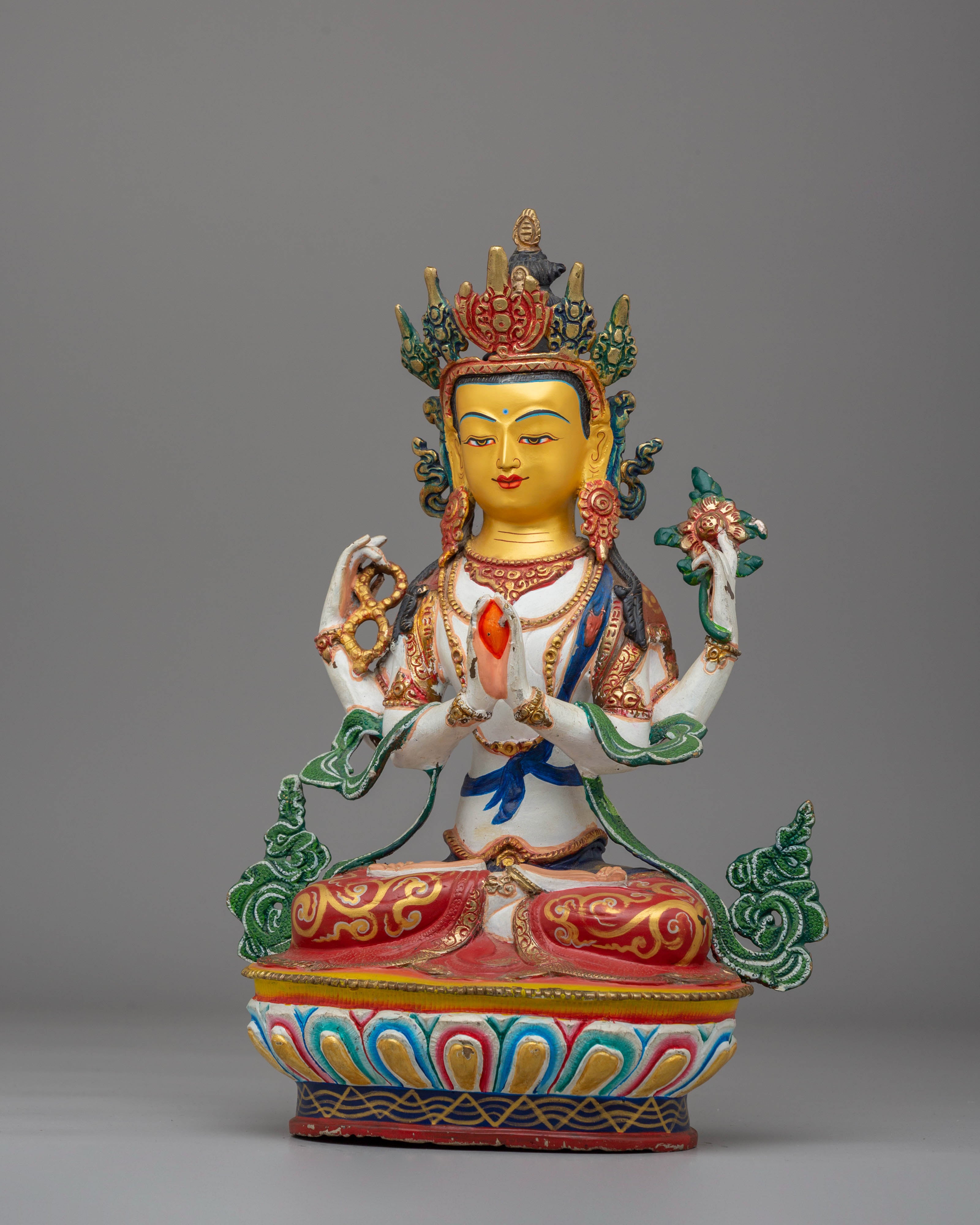 Bodhisattva four-armed Chenrezig statue | Handcrafted Copper Statue