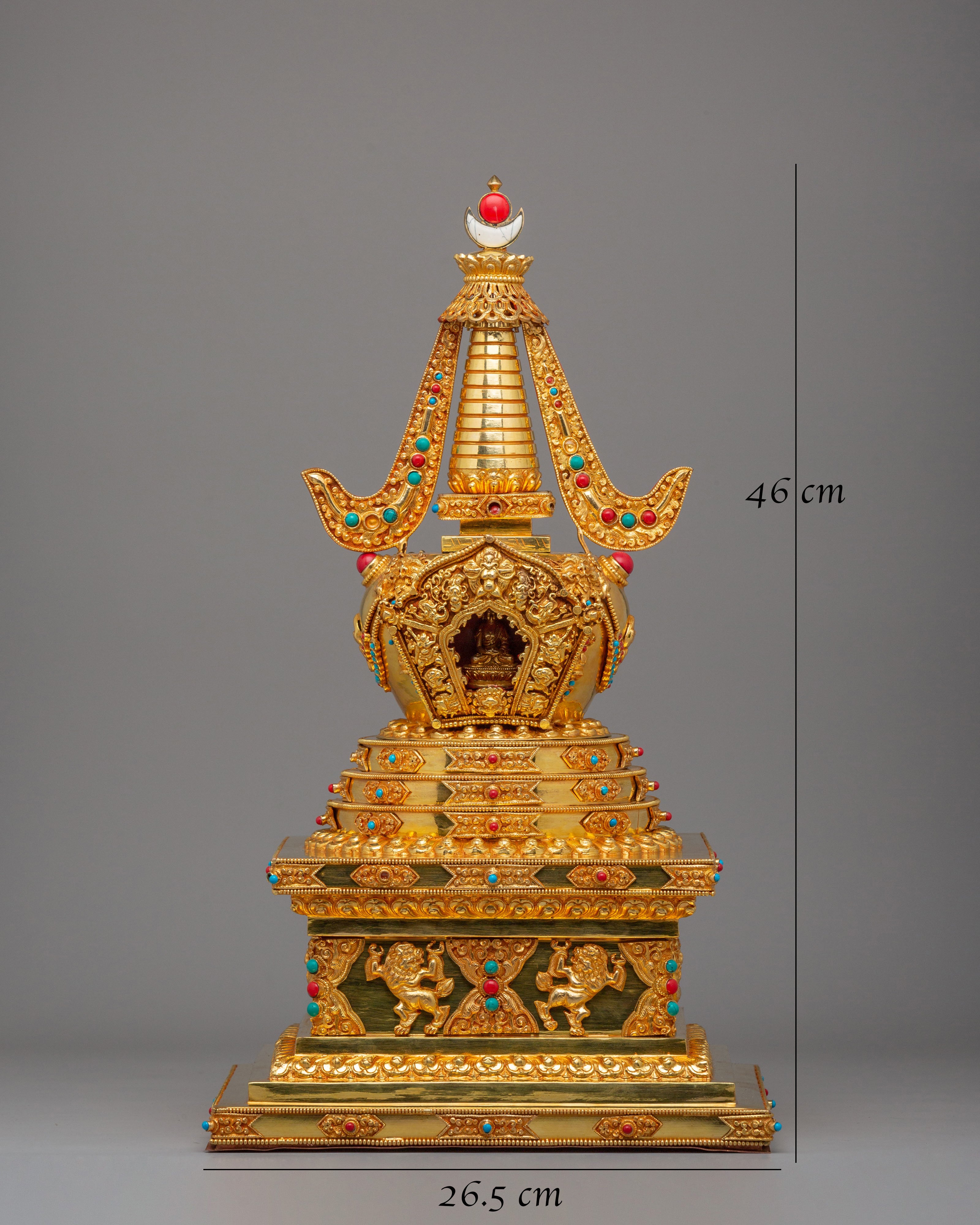 Handcrafted Stupa of Complete Victory | 24K Gold Plated with Gemstones