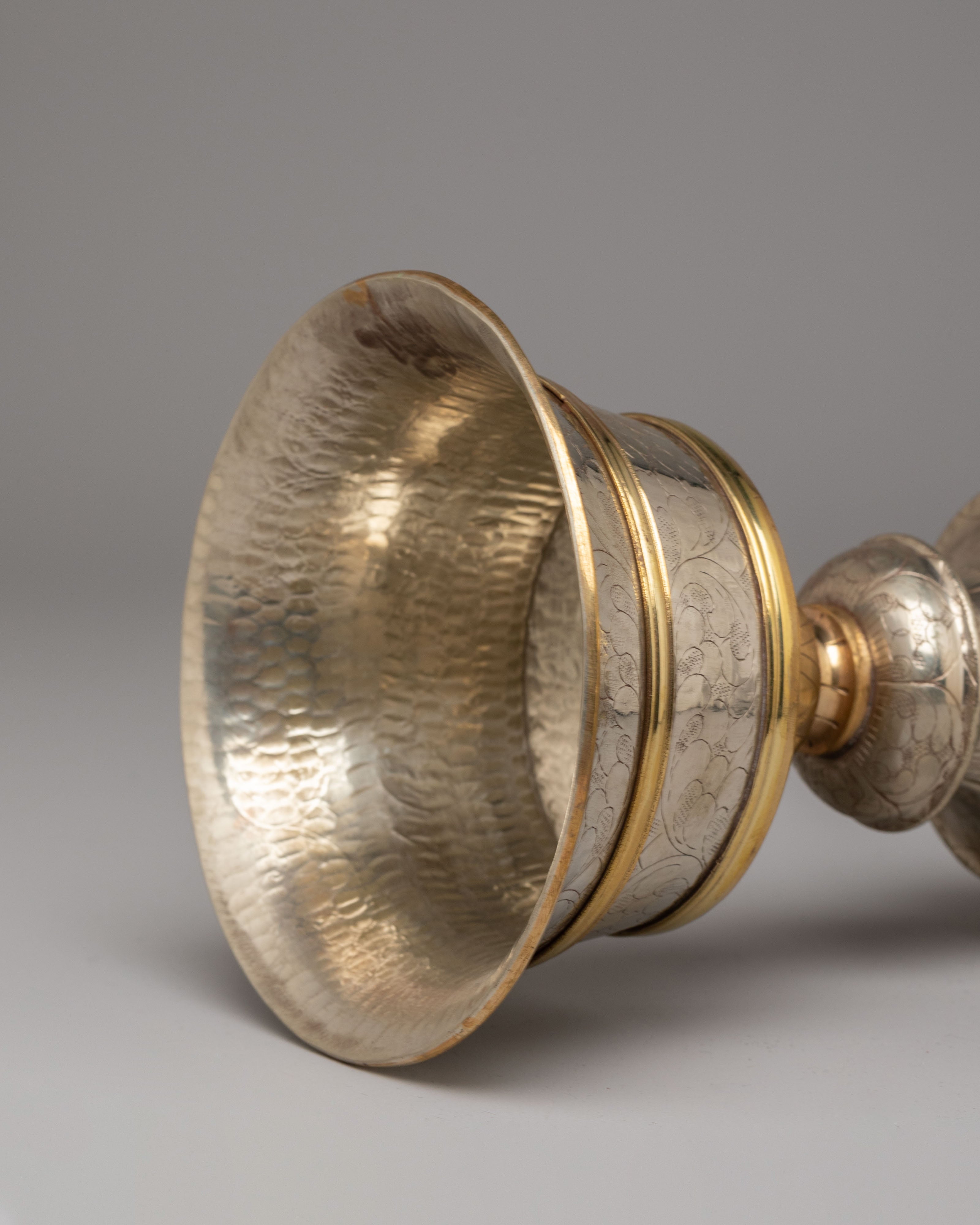 Vajrayana Altar Butter Lamp Set | Brass and White Metal Offering Lamps