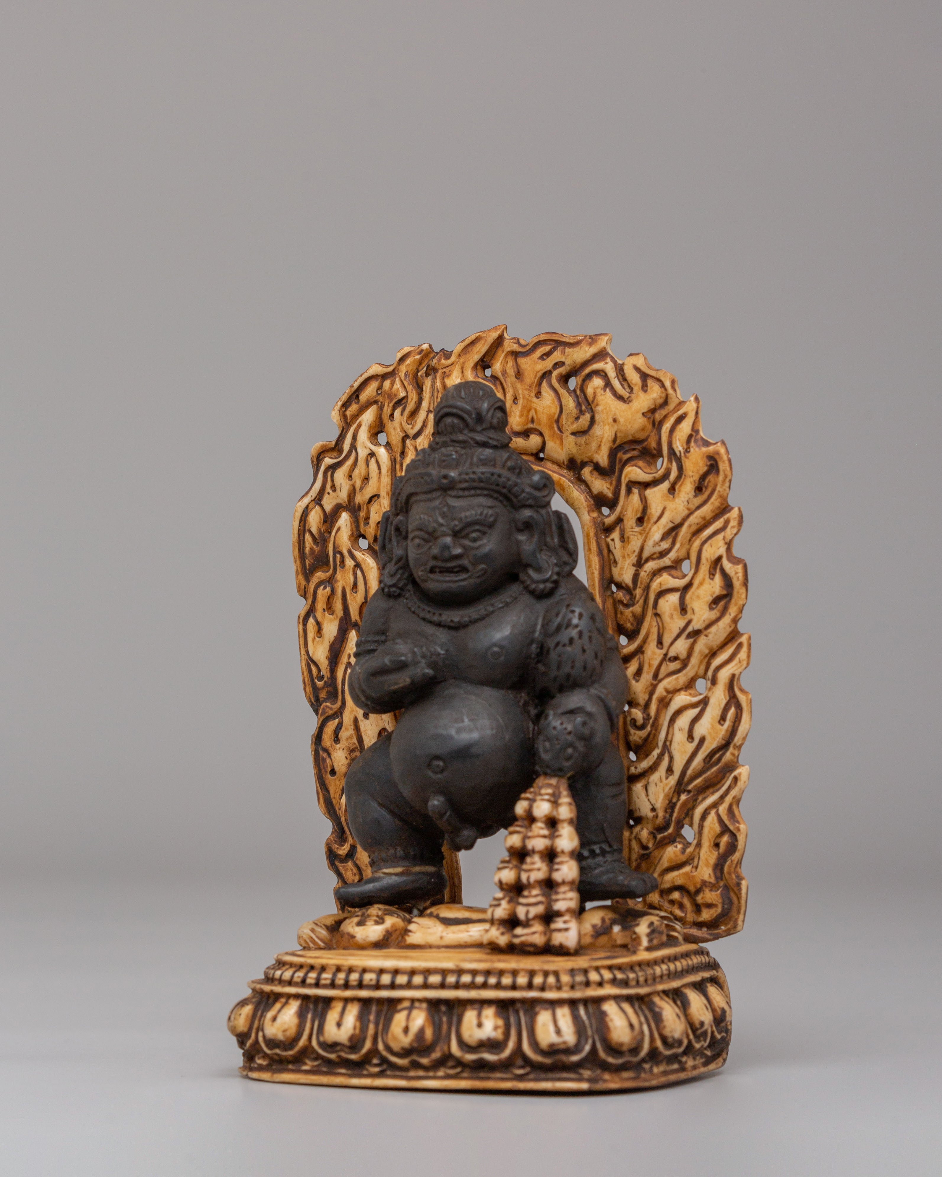 Black Dzambhala Wealth Deity Statue | Buffalo Bone Buddhist Deity Sculpture