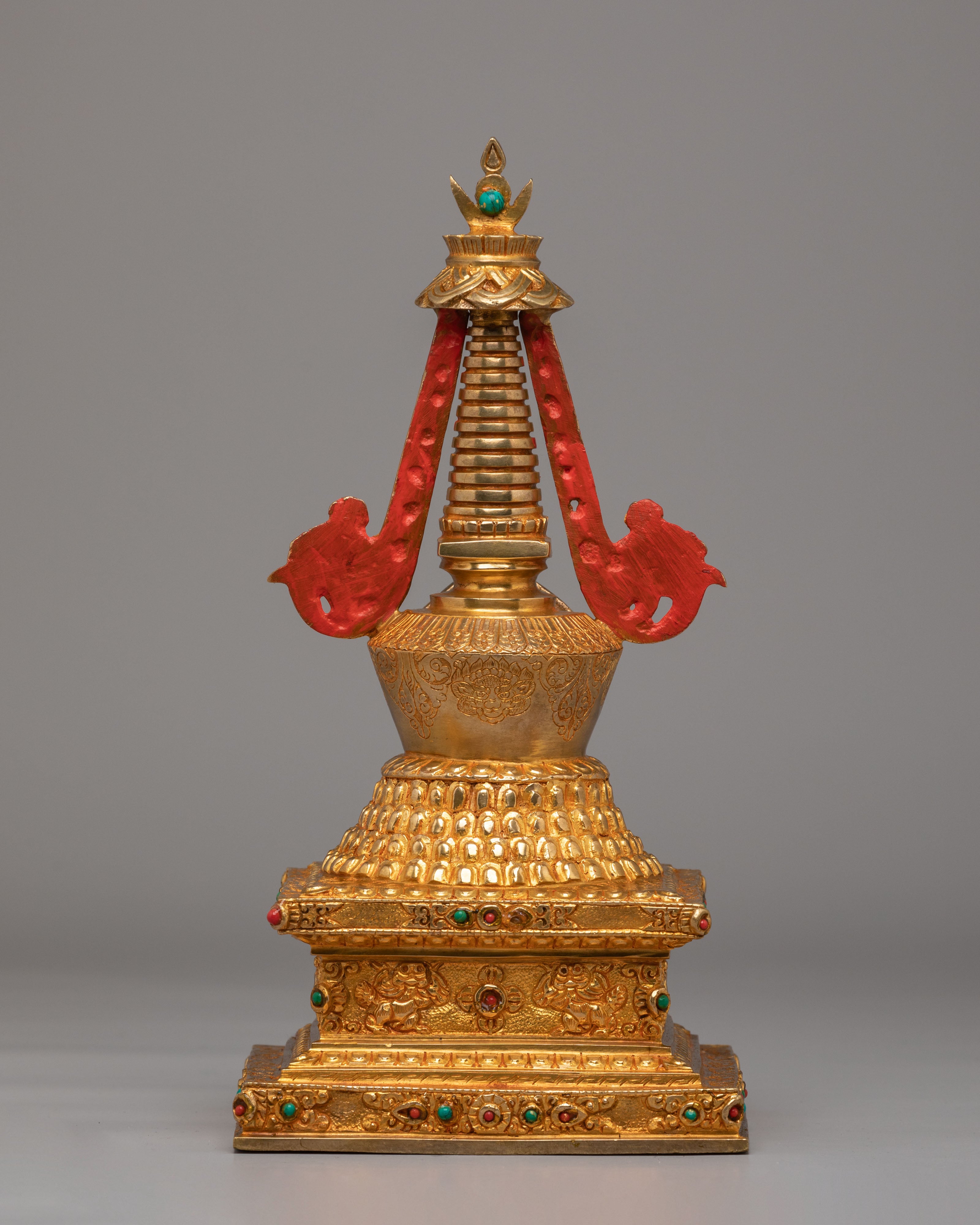 Handmade Lotus Blossom Stupa | Tibetan Copper Stupa for Spiritual Decor