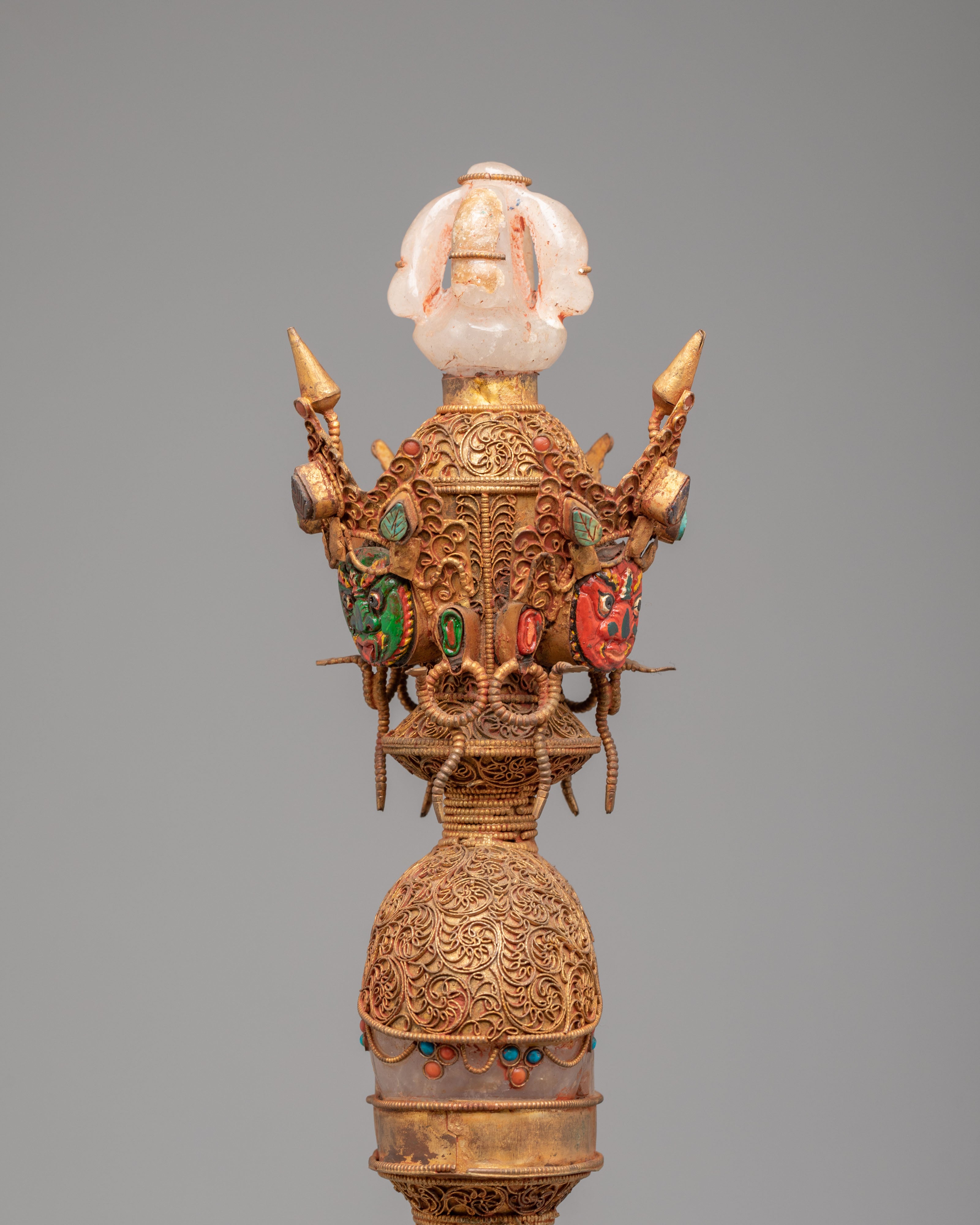 Decorative Tibetan Ritual Phurba | Gold Plated Crystal Buddhist Dagger