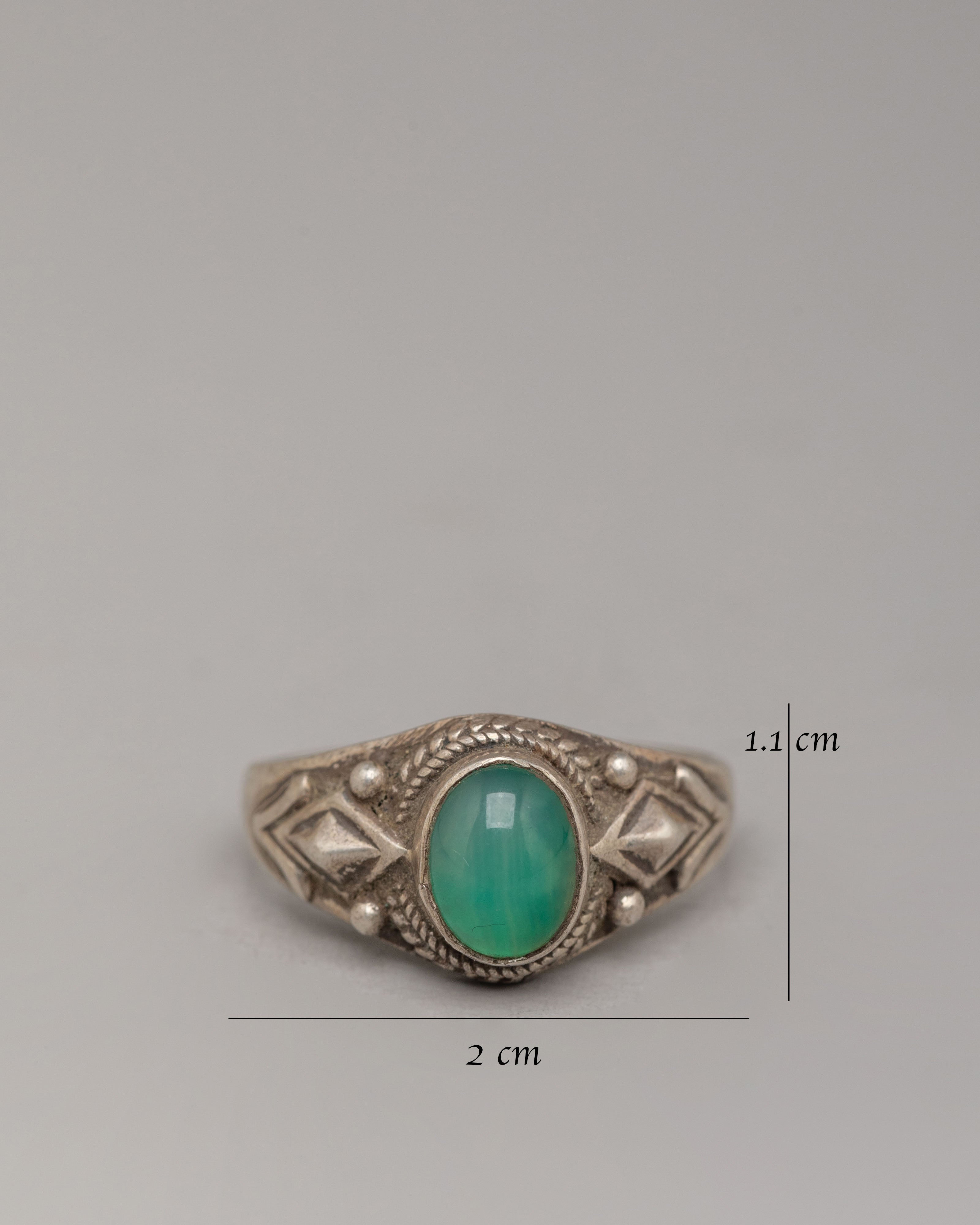 Silver Handcrafted Ring | Natural Green Zircon with Ornamental Silverwork