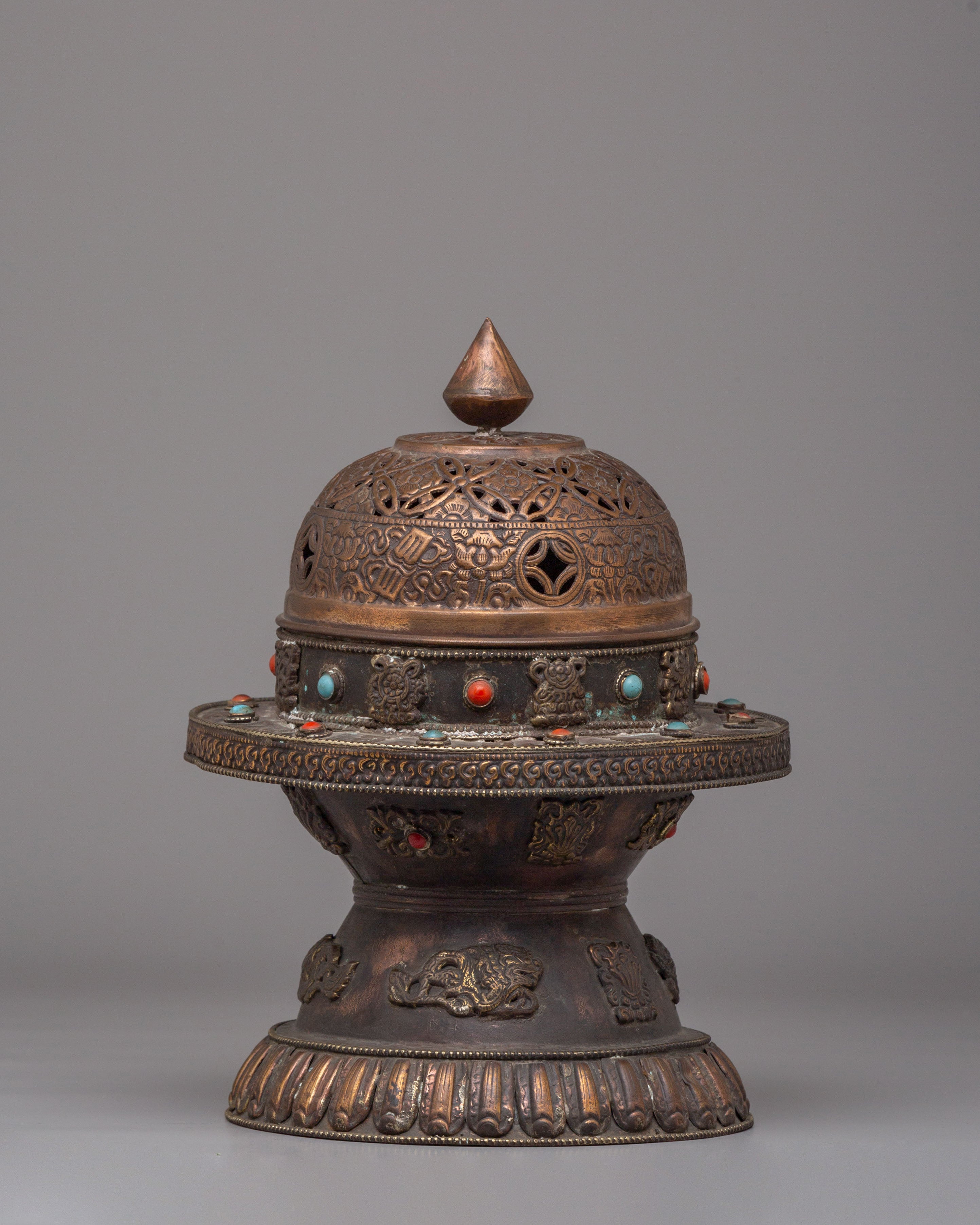 Incense Holder For Ritual | Copper Body With Gemstones