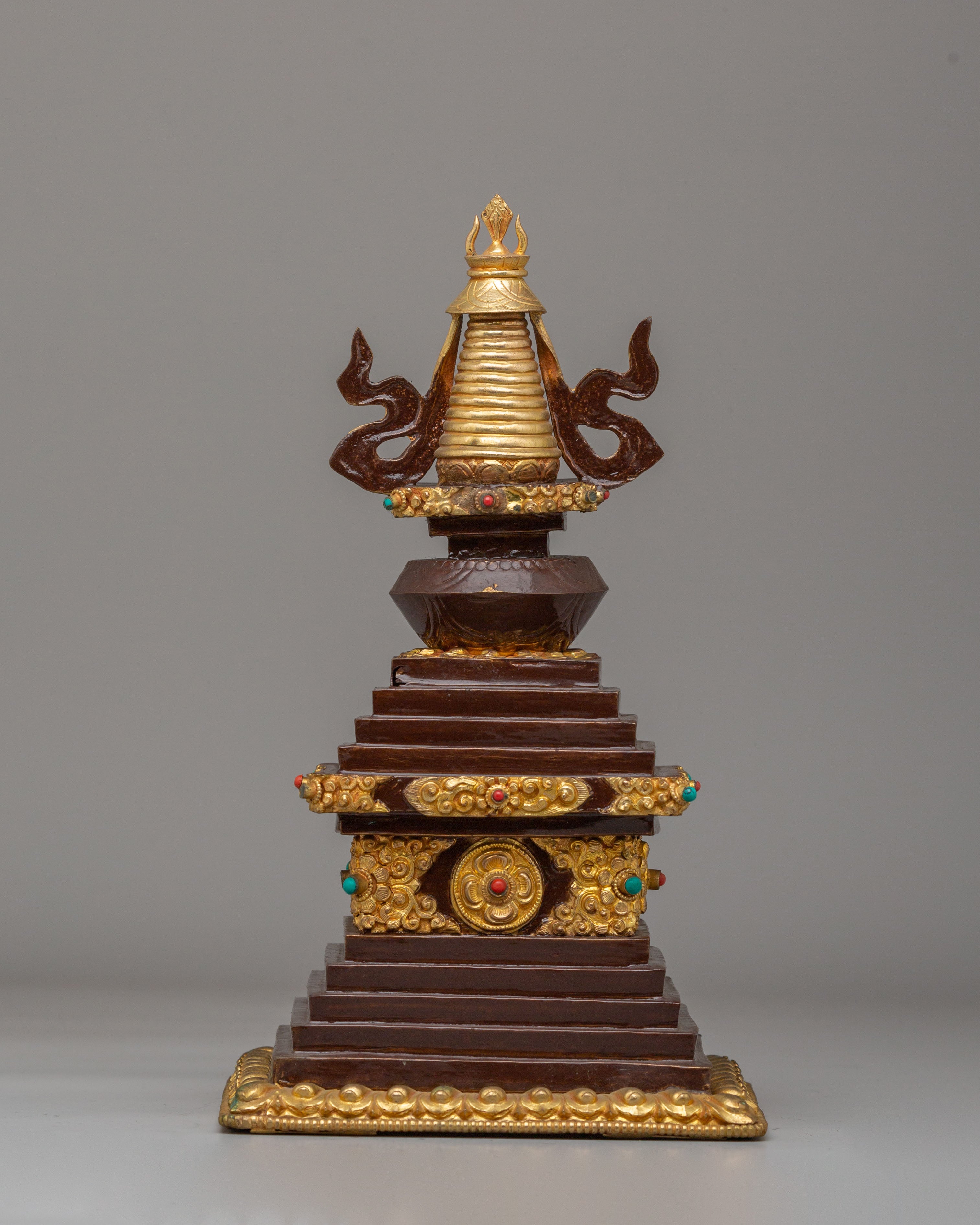 Handcrafted Altar Enlightenment Stupa | Tibetan Copper Spiritual Sculpture