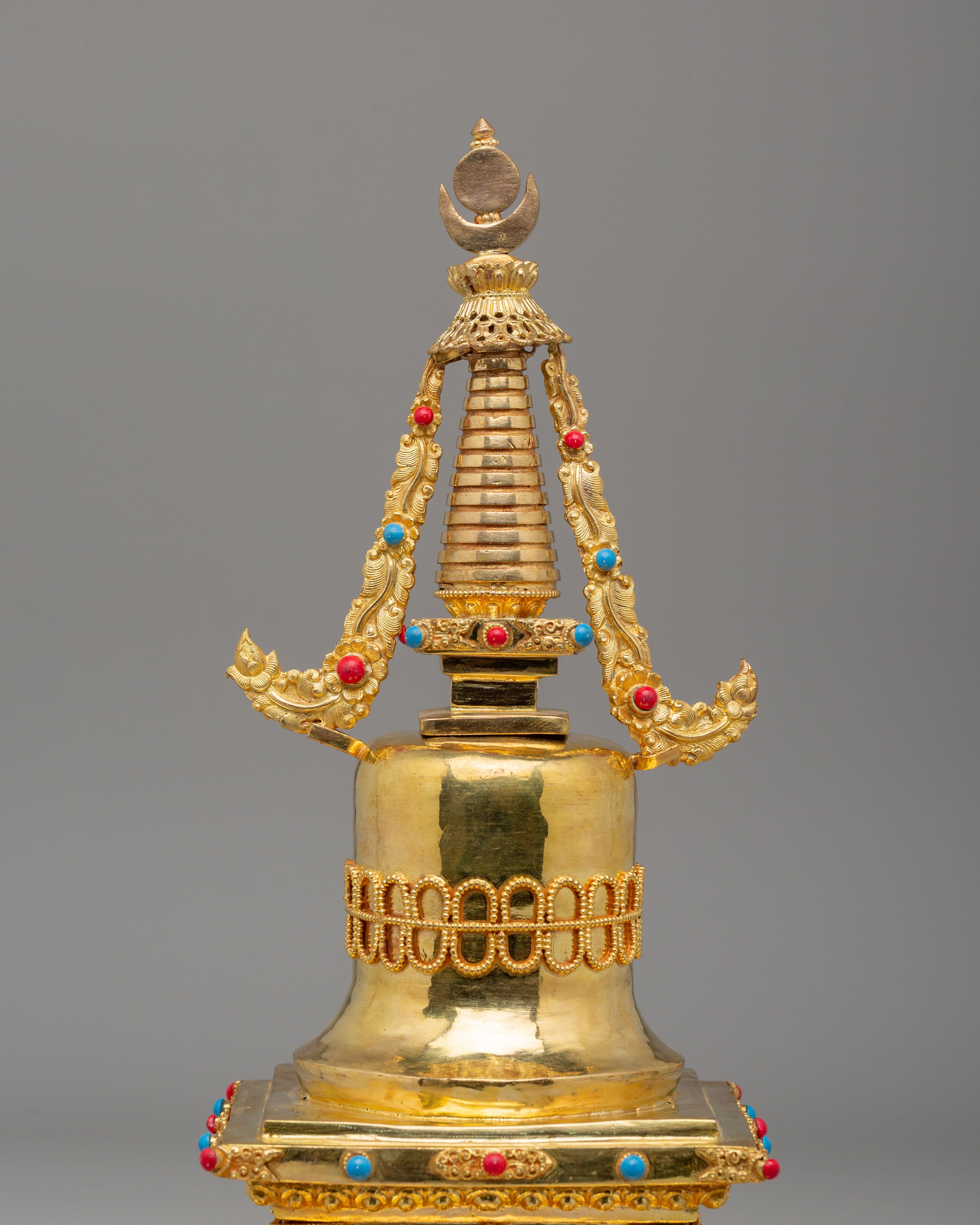 Handcrafted Gold Plated Parinirvana Stupa | Tibetan Sacred Symbol