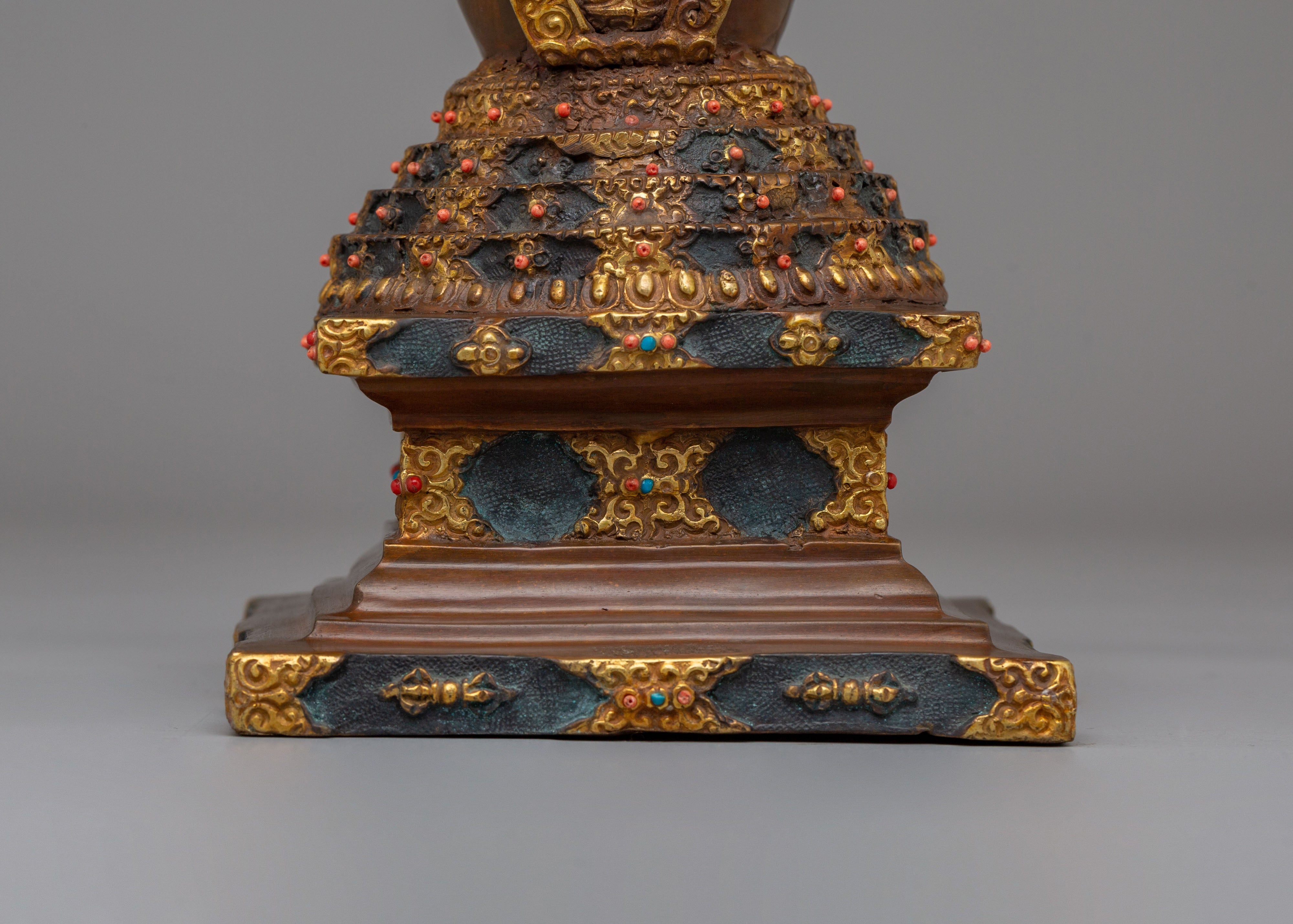 Traditional Tibetan Lotus Blossom Stupa | Handcrafted Spiritual Decor