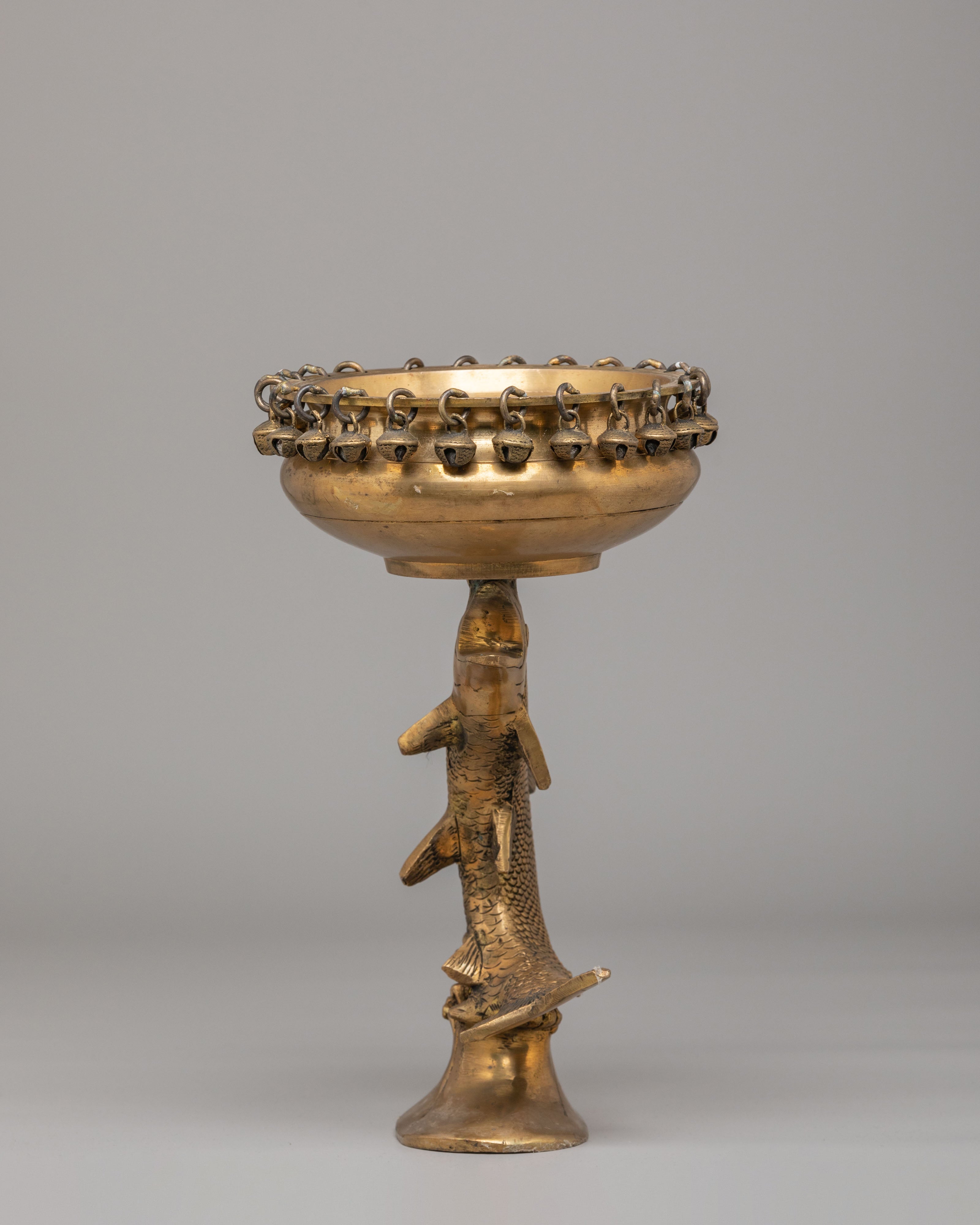 Himalayan Sacred Decorative Urli Bowl | Ritual Vessel with Fish Pedestal
