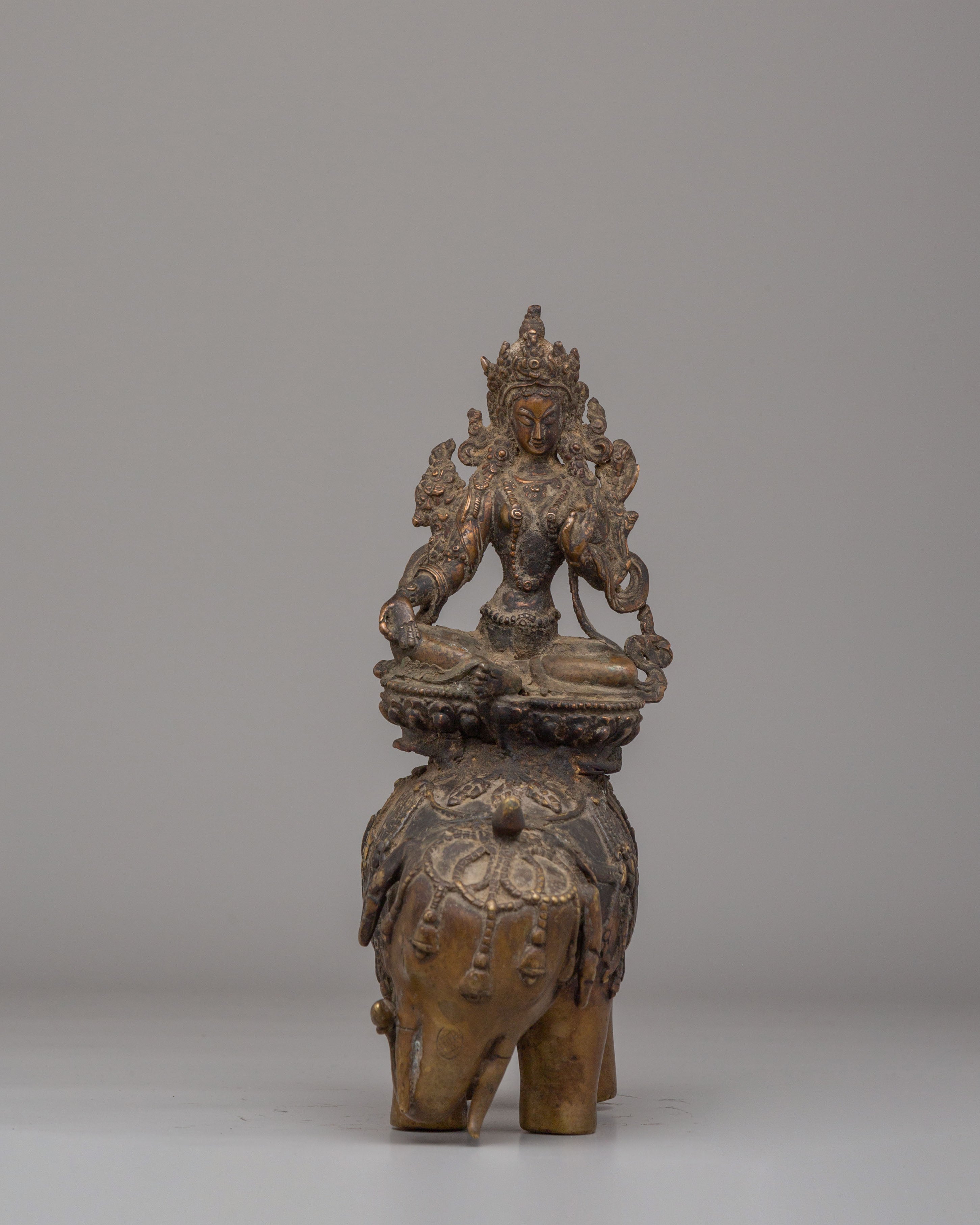 Green Tara On Elephant Statue Set for Altar | Perfect for Sacred Spaces