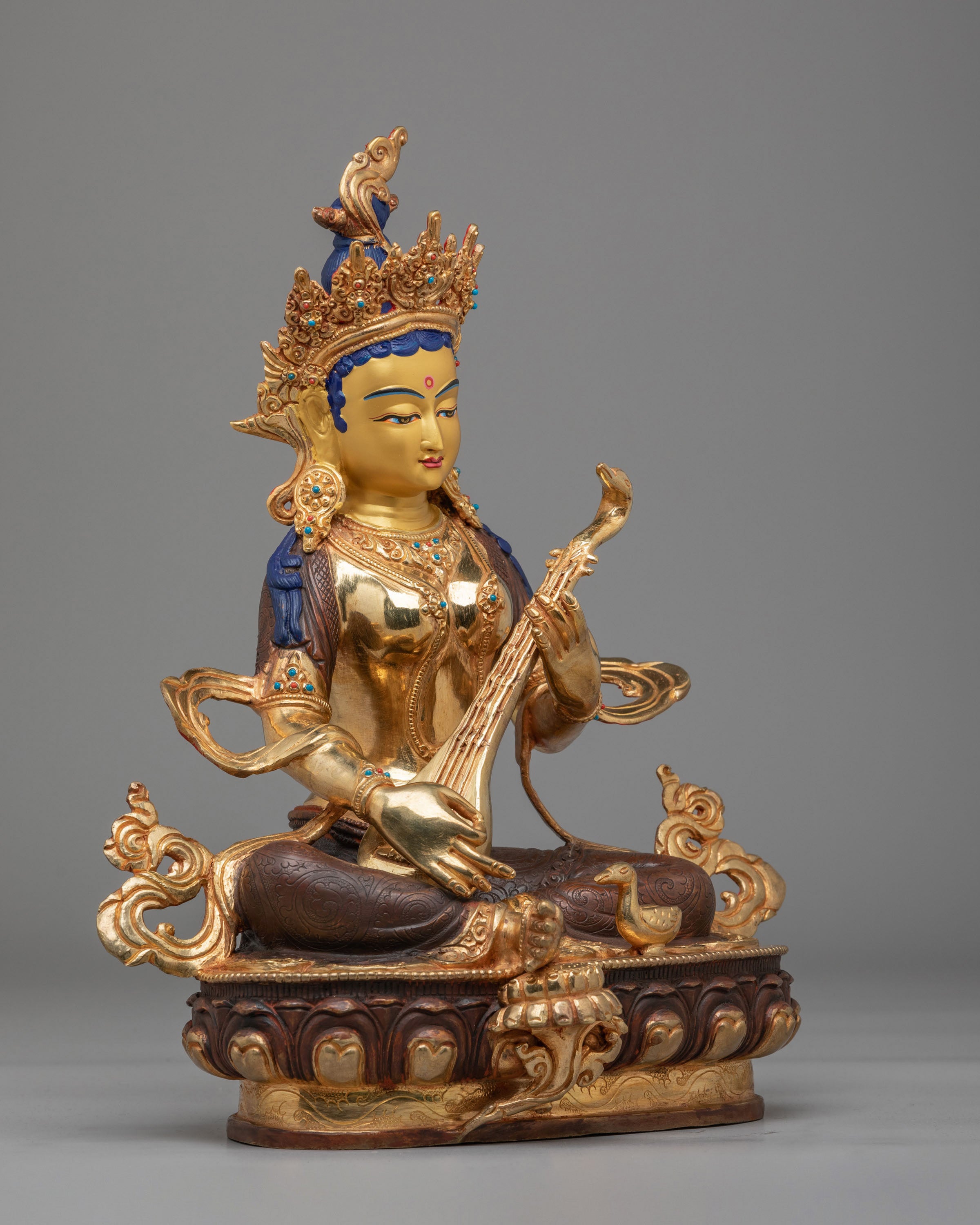 Saraswati Statue for Wisdom | 24K Gold Plated Copper Saraswati