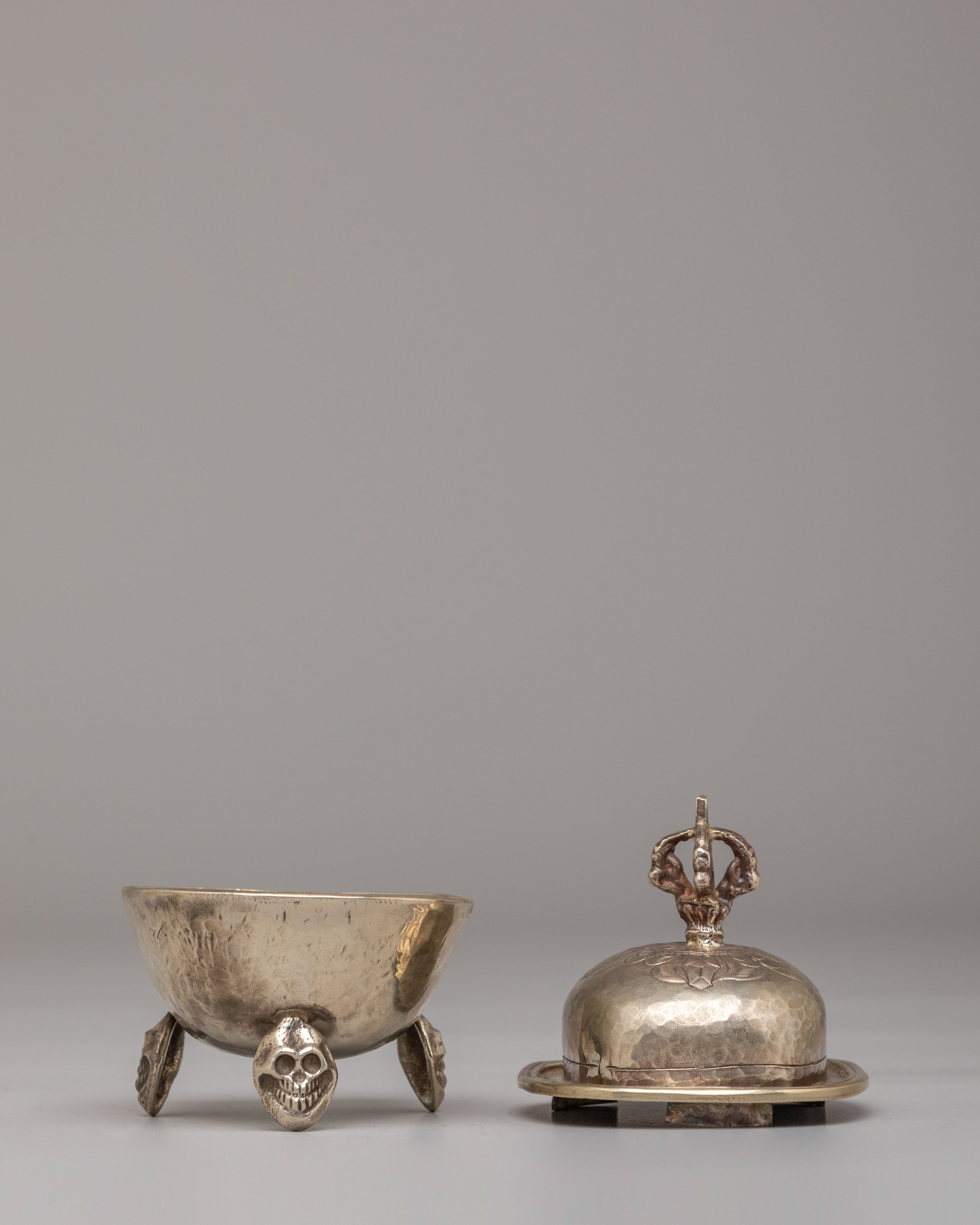 Buddhist Ritual Kapala With Vajra Top | Sacred Skull Offering Vessel
