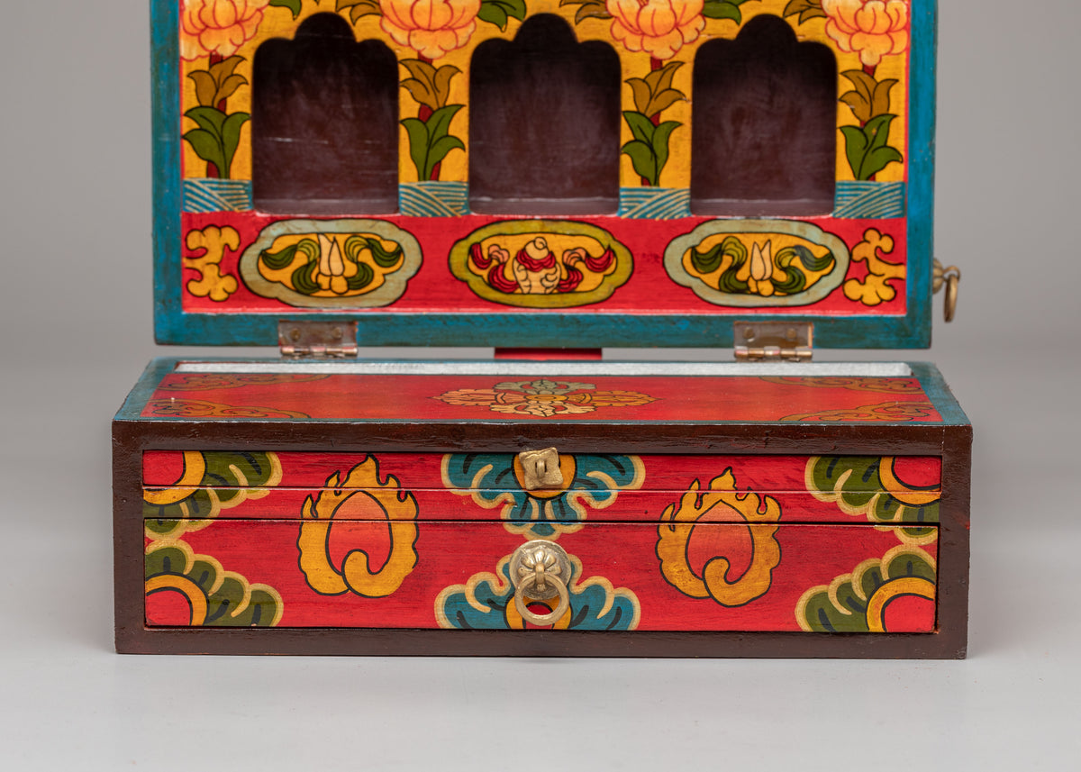 Tibetan Altar Box with Statue | Perfect for Meditation & Spiritual Decor