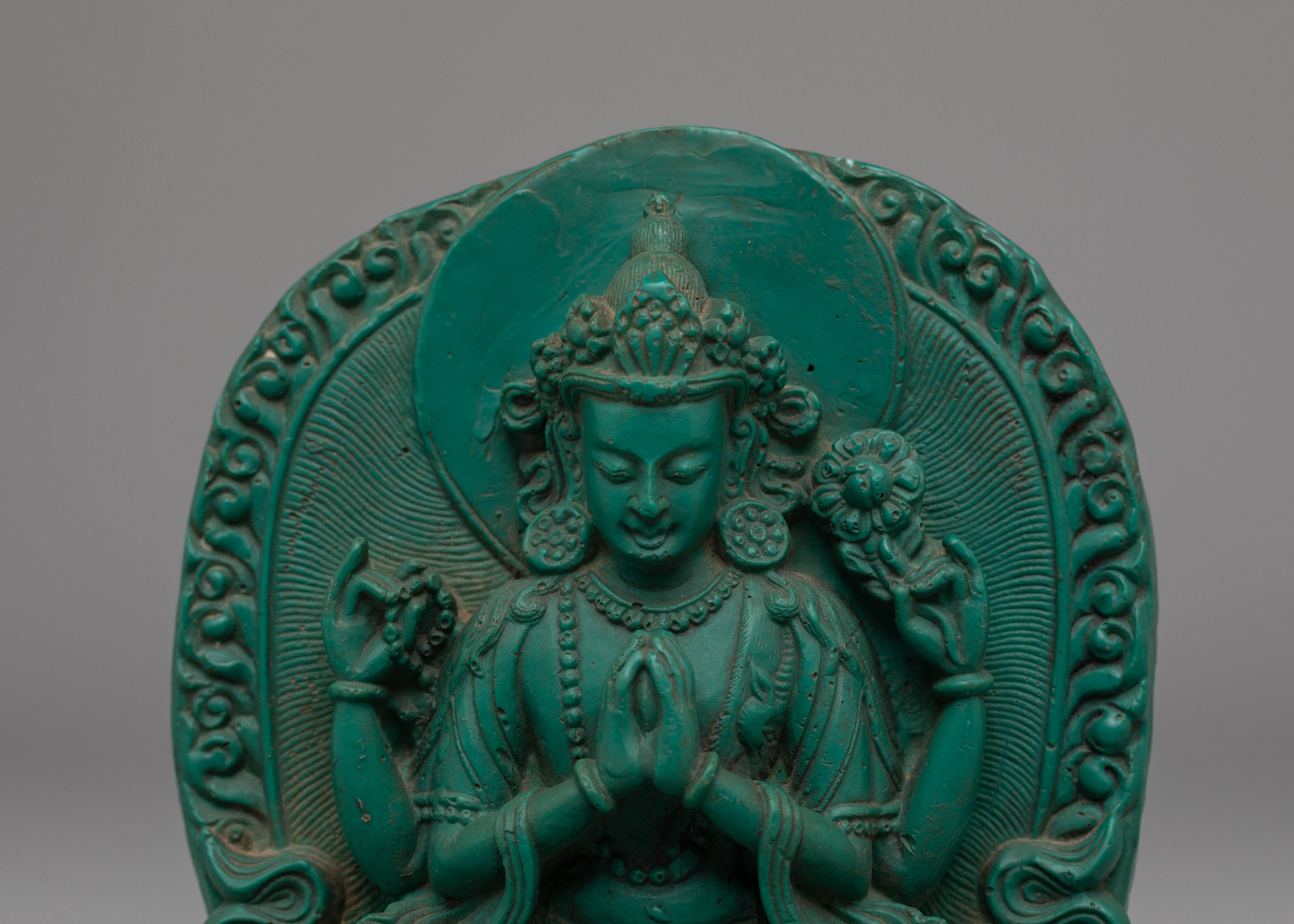 Tibetan Avalokiteshvara Statue | Compressed Turquoise Buddhist Compassion Sculpture