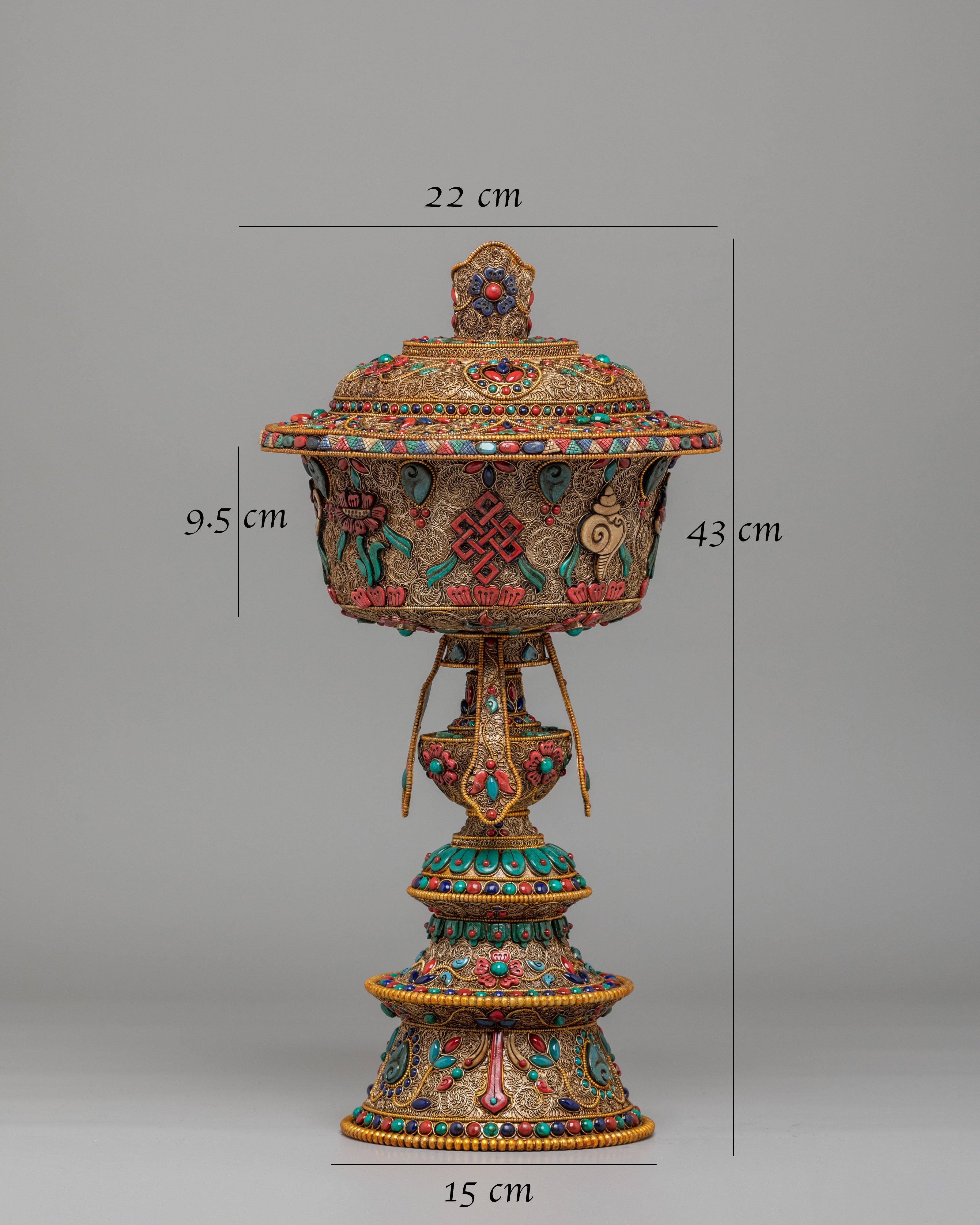 Spiritual Himalayan Butter Lamp | Handcrafted Copper & Gemstone Altar Decor