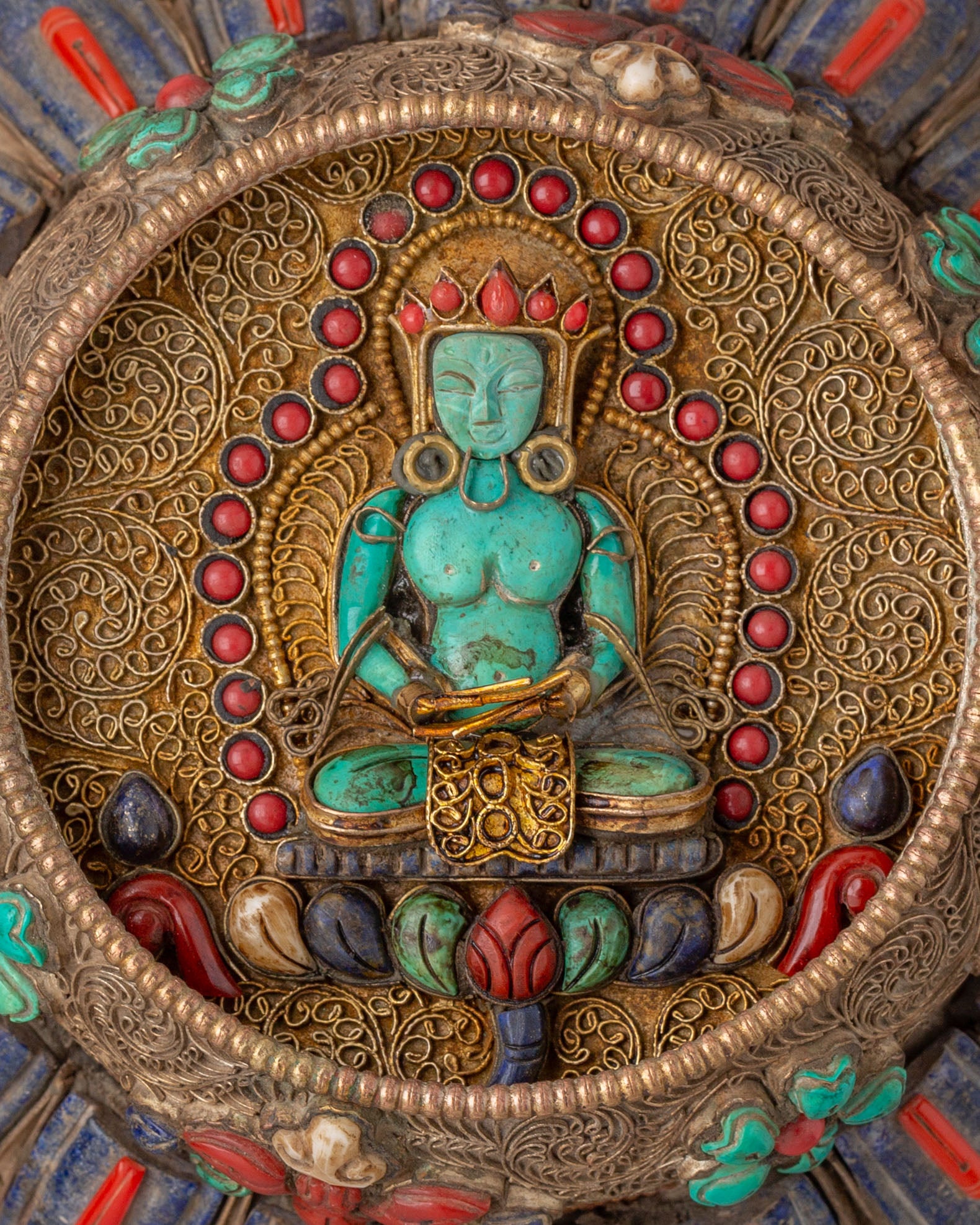 Dhupur Tibetan Rice Pot | Copper Body with Hand-Carved Deities
