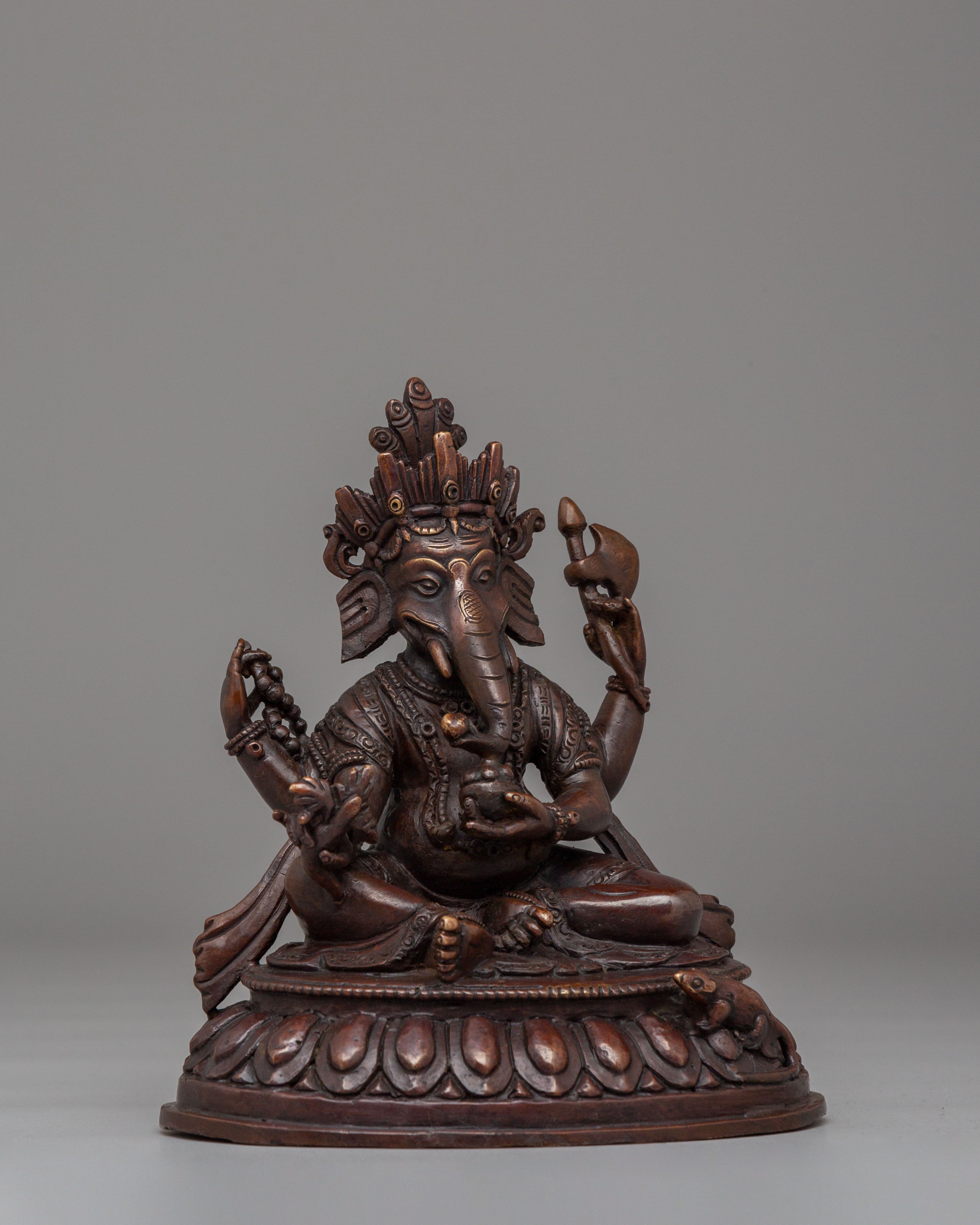 Sacred Ganesh Altar Statue | Handcrafted Oxidized Copper Body